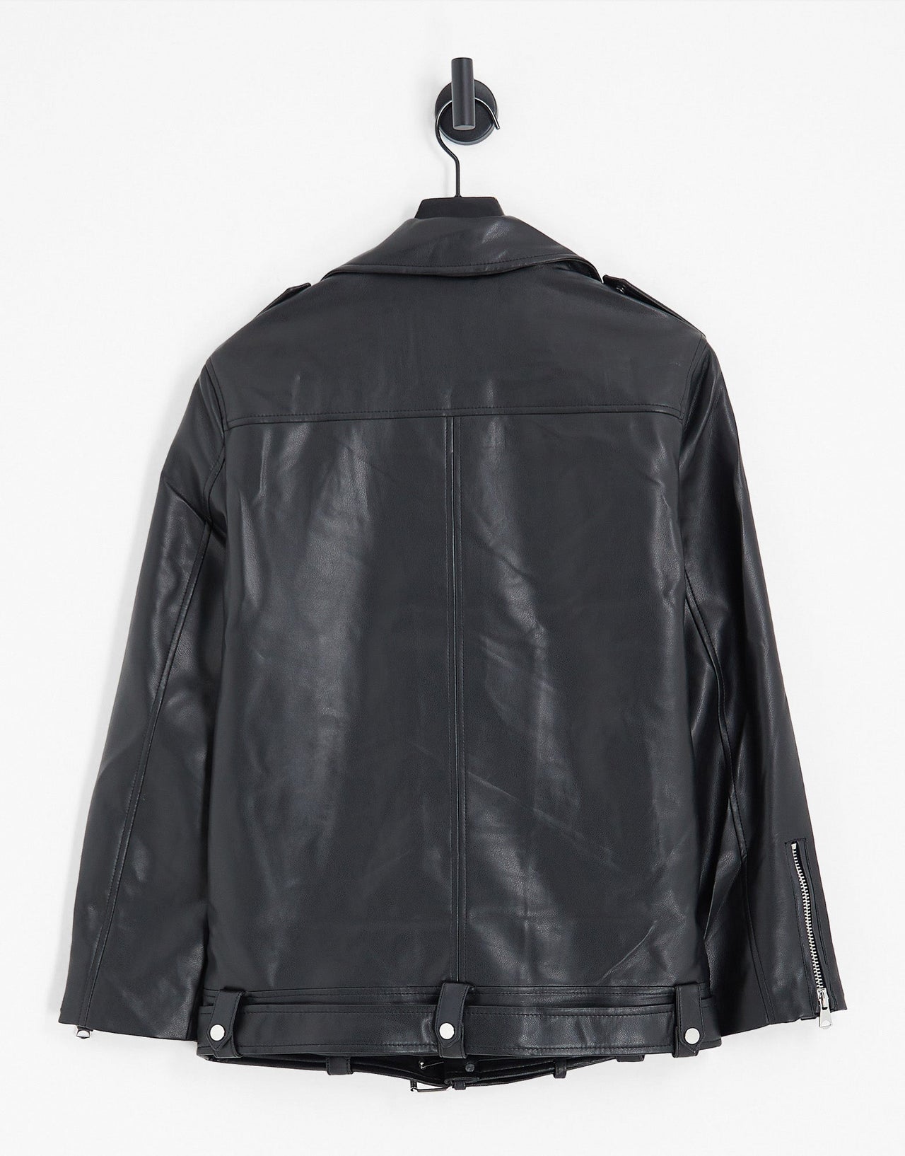 Stradivarius oversized faux leather biker jacket in black - ASOS Sample Sale
