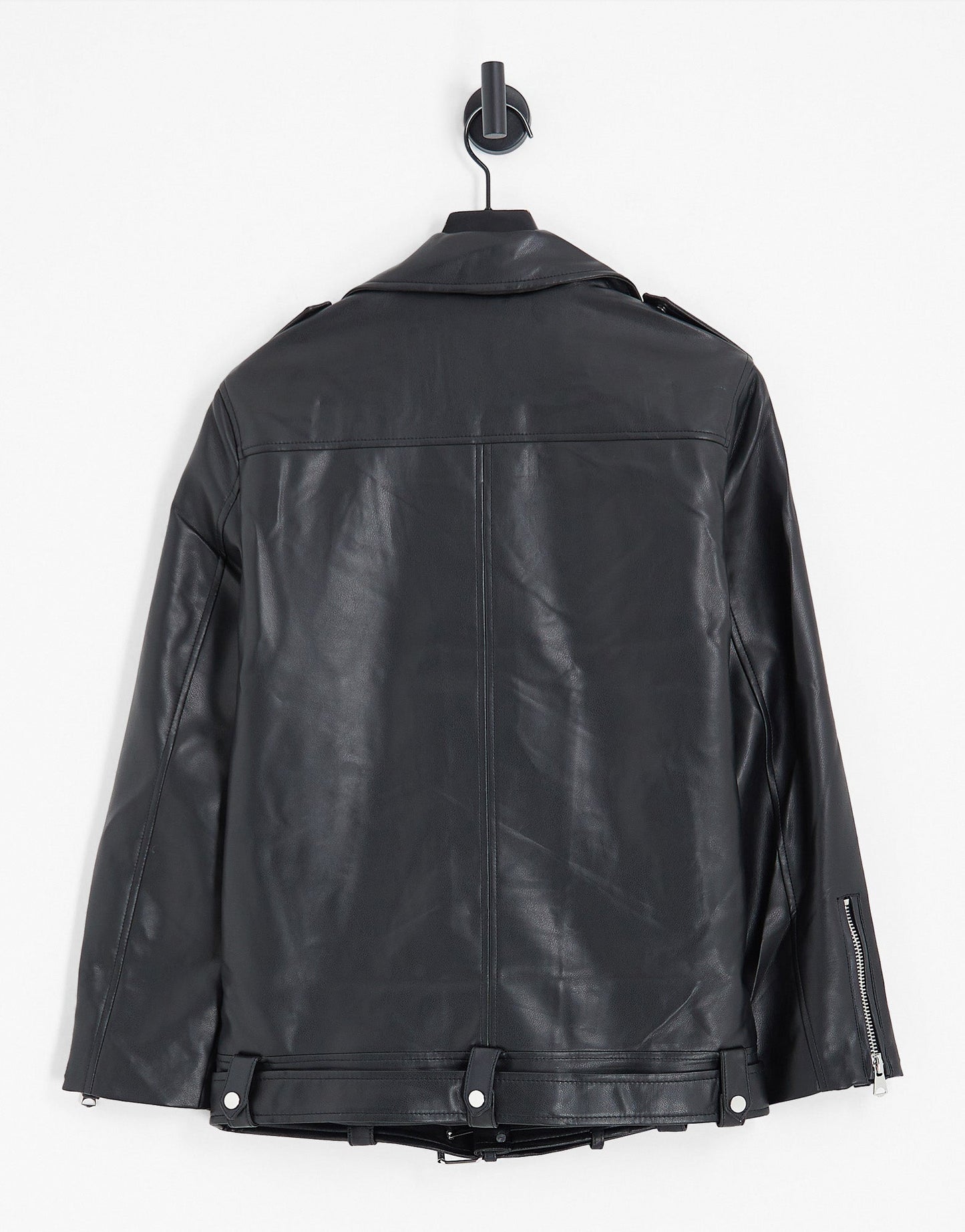 Stradivarius oversized faux leather biker jacket in black - ASOS Sample Sale