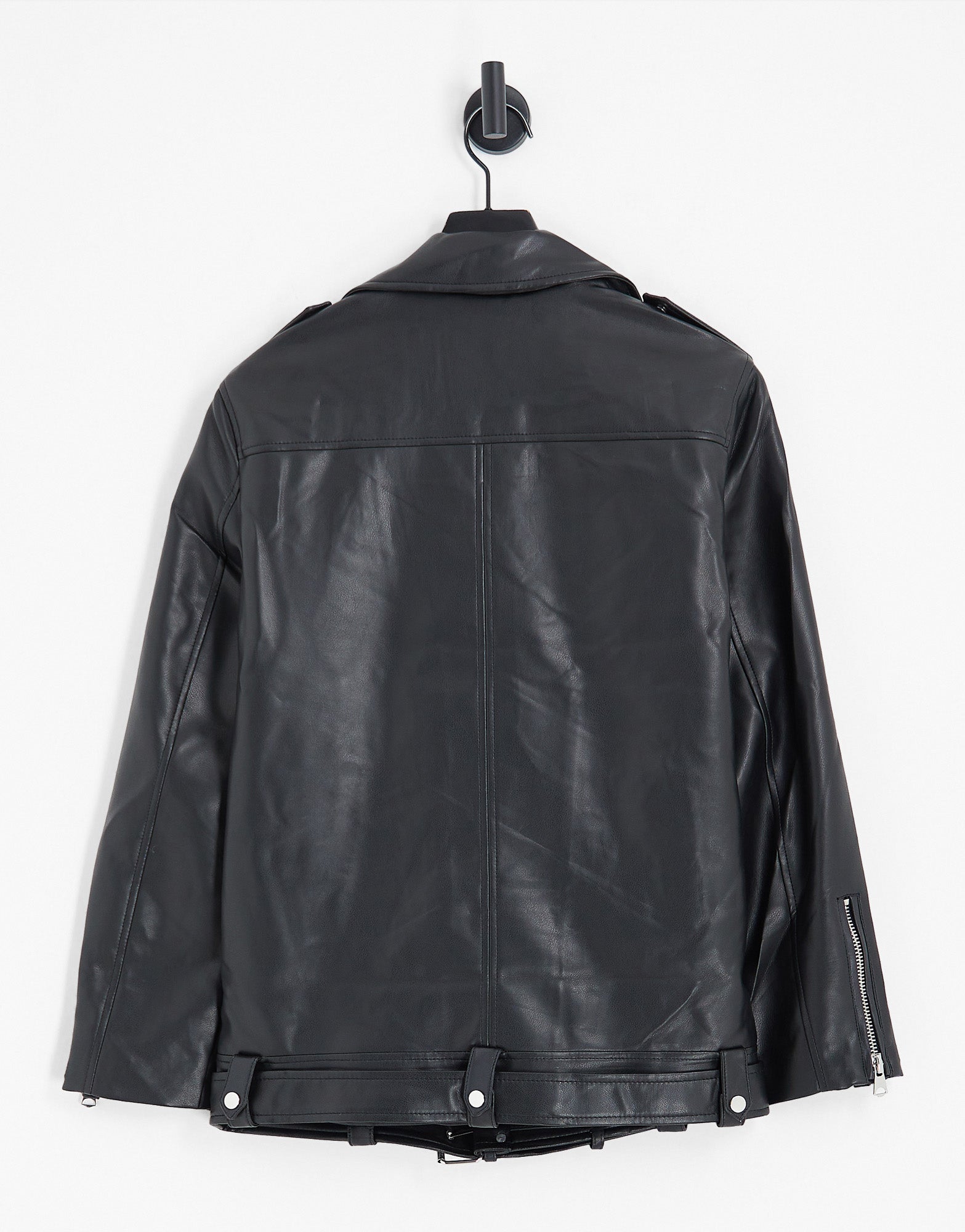 Stradivarius oversized faux leather biker jacket in black - ASOS Sample Sale