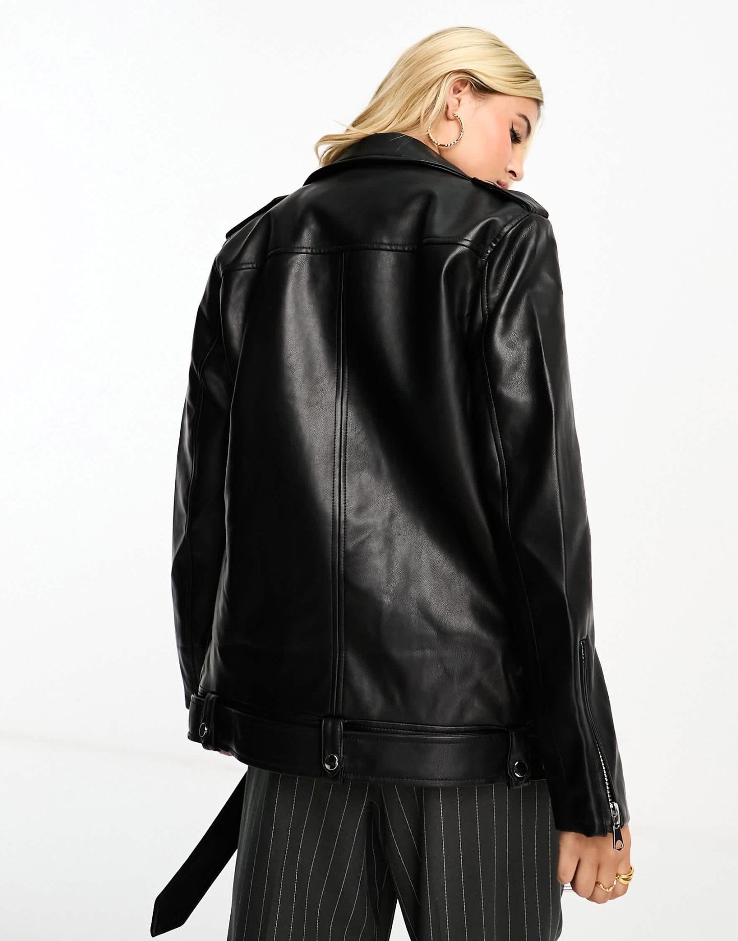 Stradivarius oversized faux leather biker jacket in black - ASOS Sample Sale