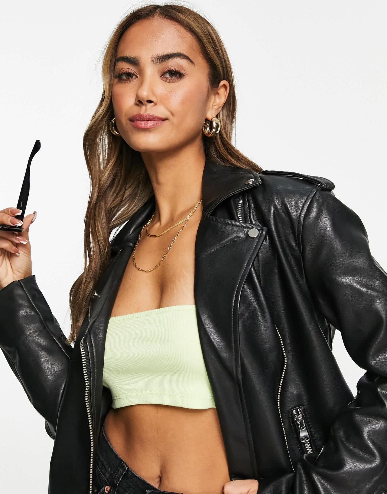 Stradivarius oversized faux leather jacket in black - ASOS Sample Sale