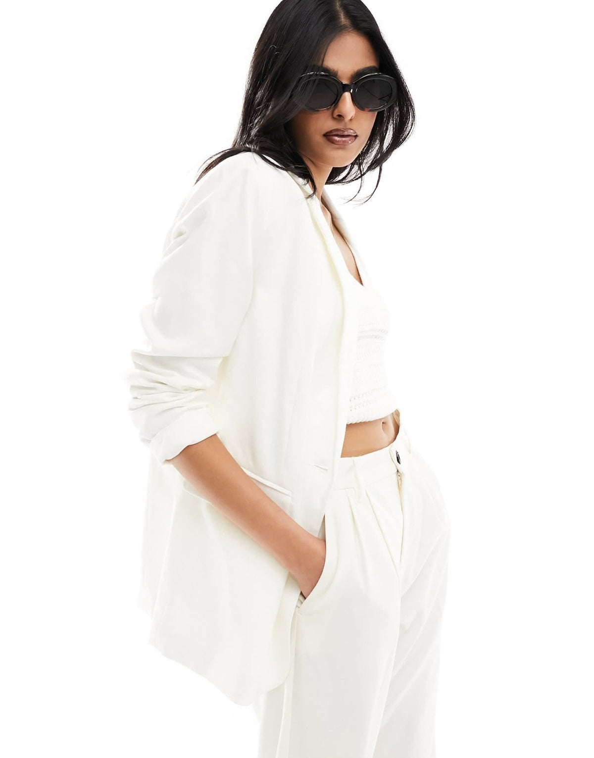 Stradivarius oversized linen blazer in white - ASOS Sample Sale