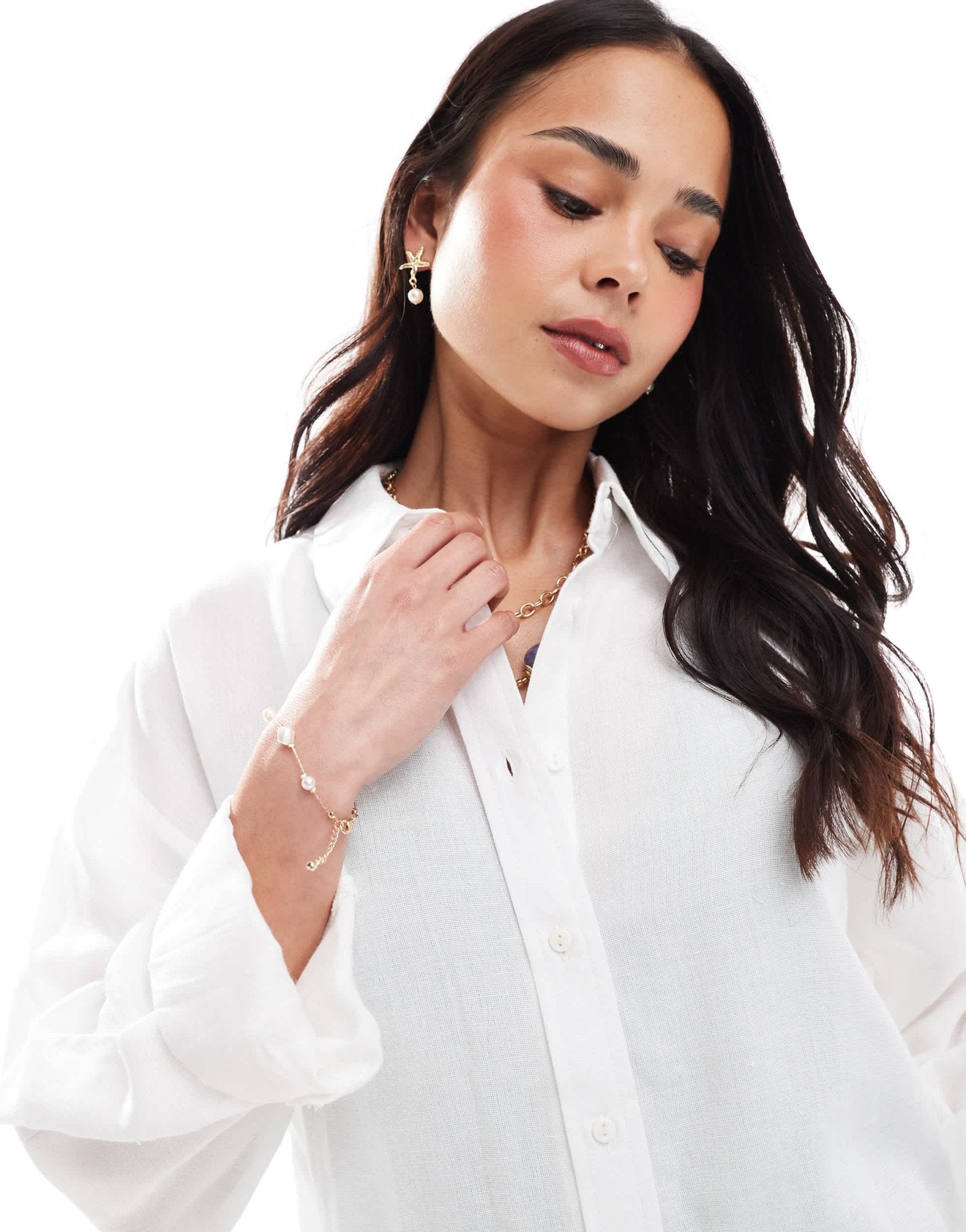 Stradivarius oversized linen look long sleeve shirt in white - ASOS Sample Sale
