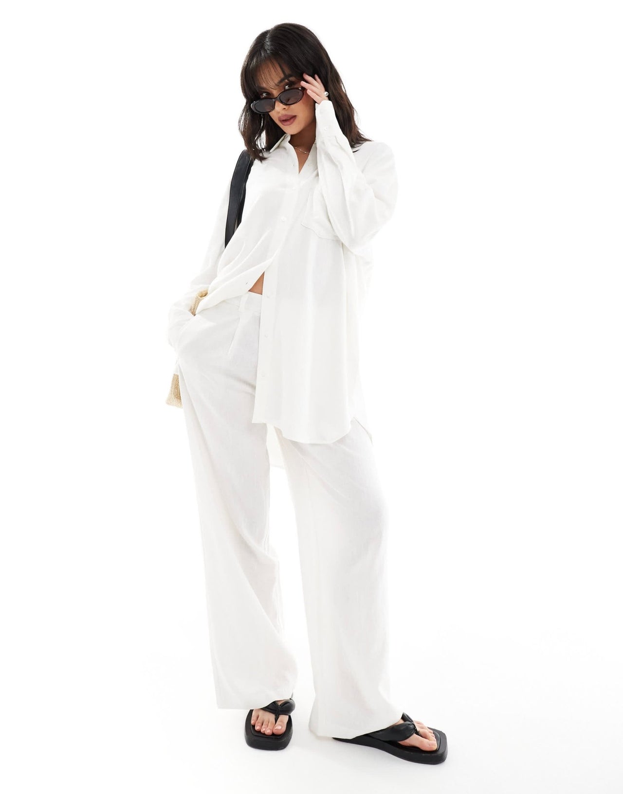 Stradivarius oversized linen look shirt in white - ASOS Sample Sale