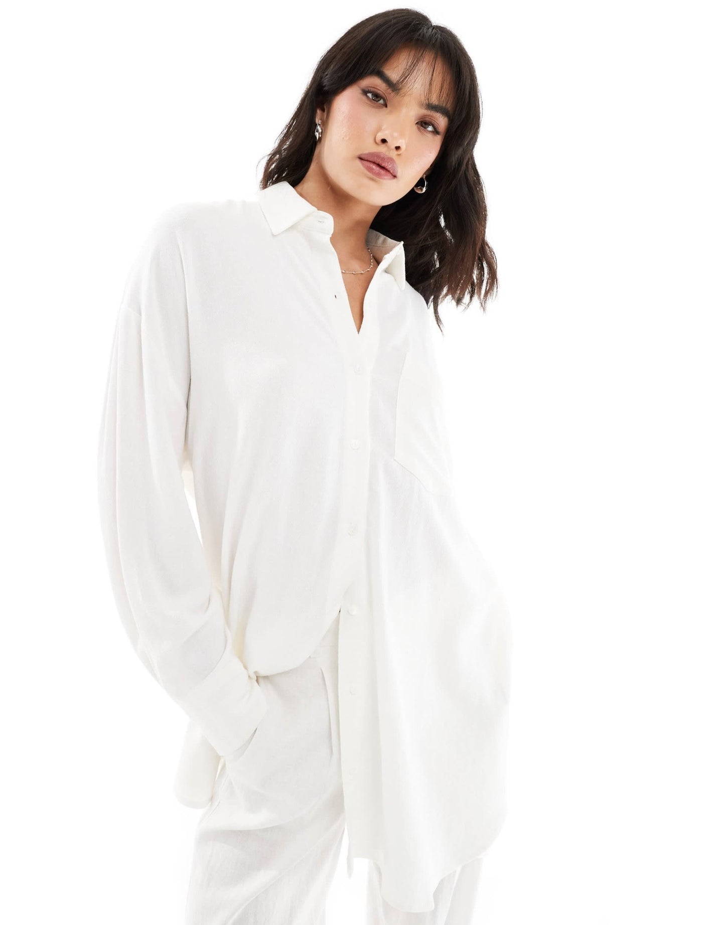 Stradivarius oversized linen look shirt in white - ASOS Sample Sale