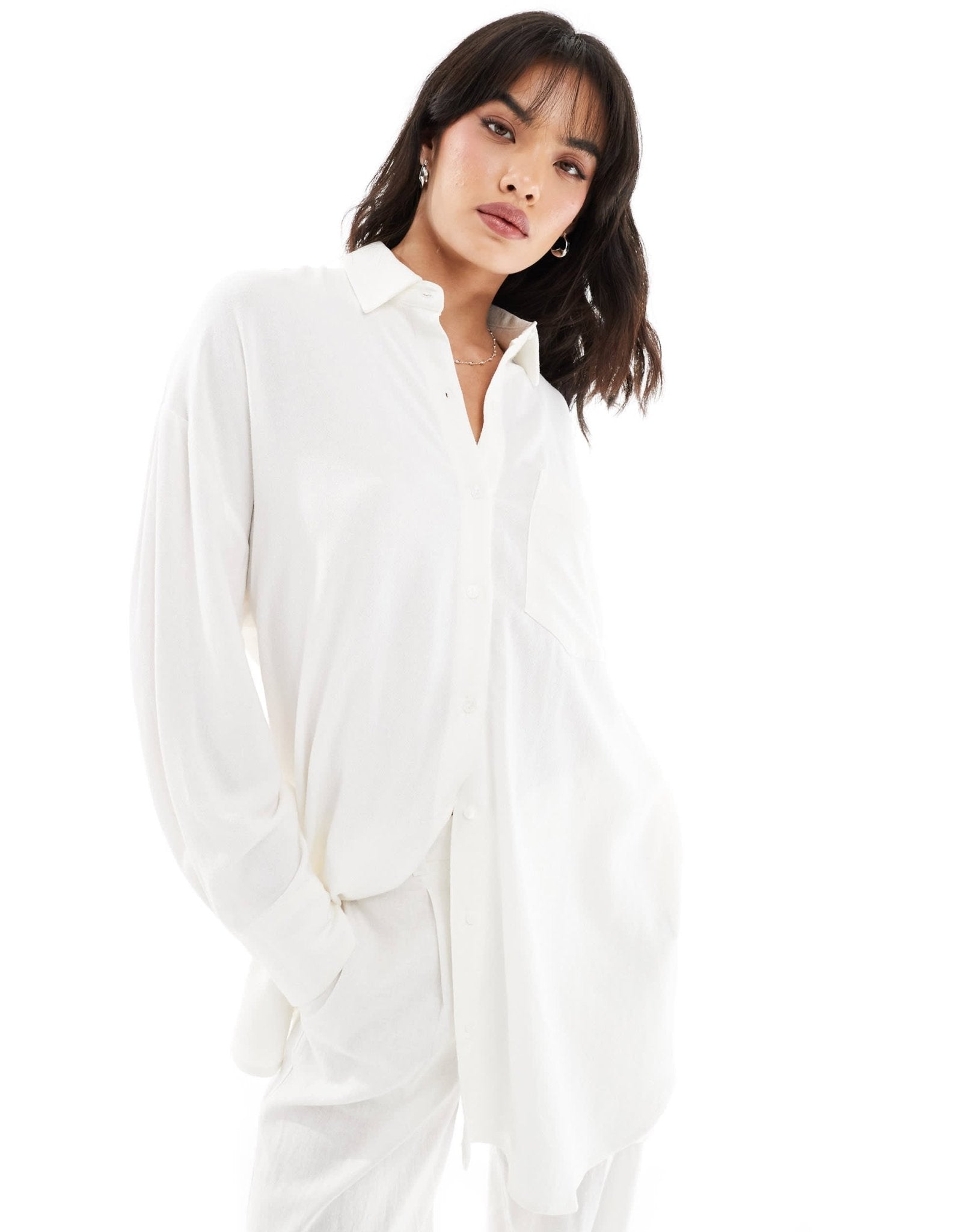 Stradivarius oversized linen look shirt in white - ASOS Sample Sale