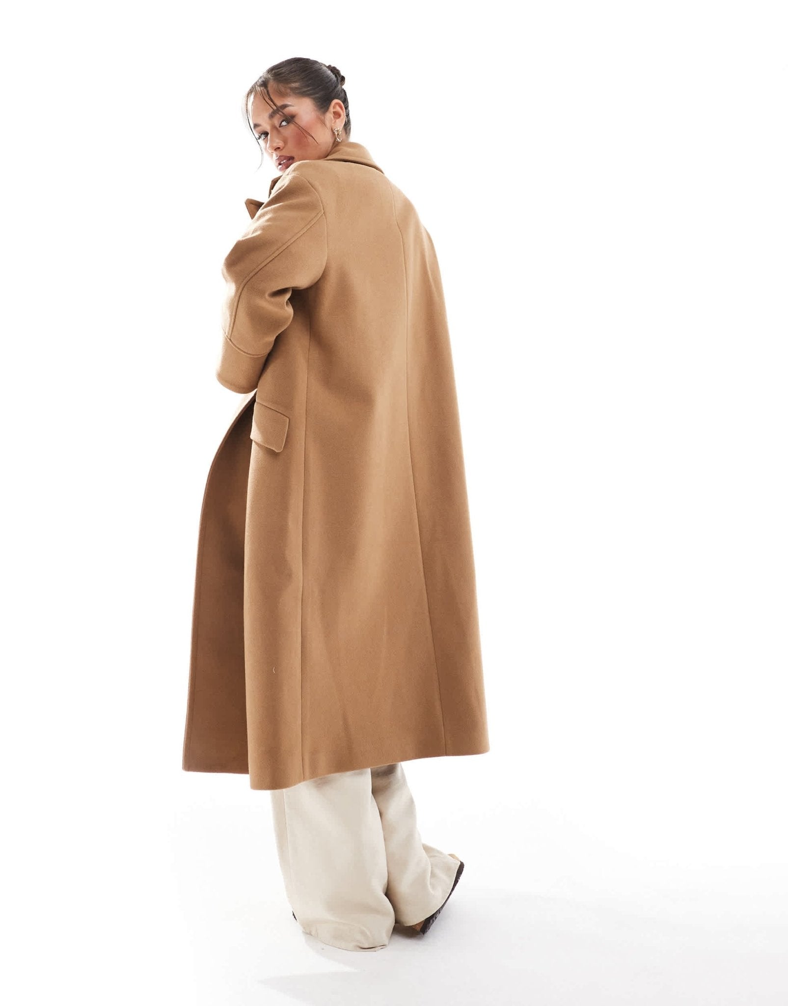 Stradivarius oversized soft touch coat in camel - ASOS Sample Sale