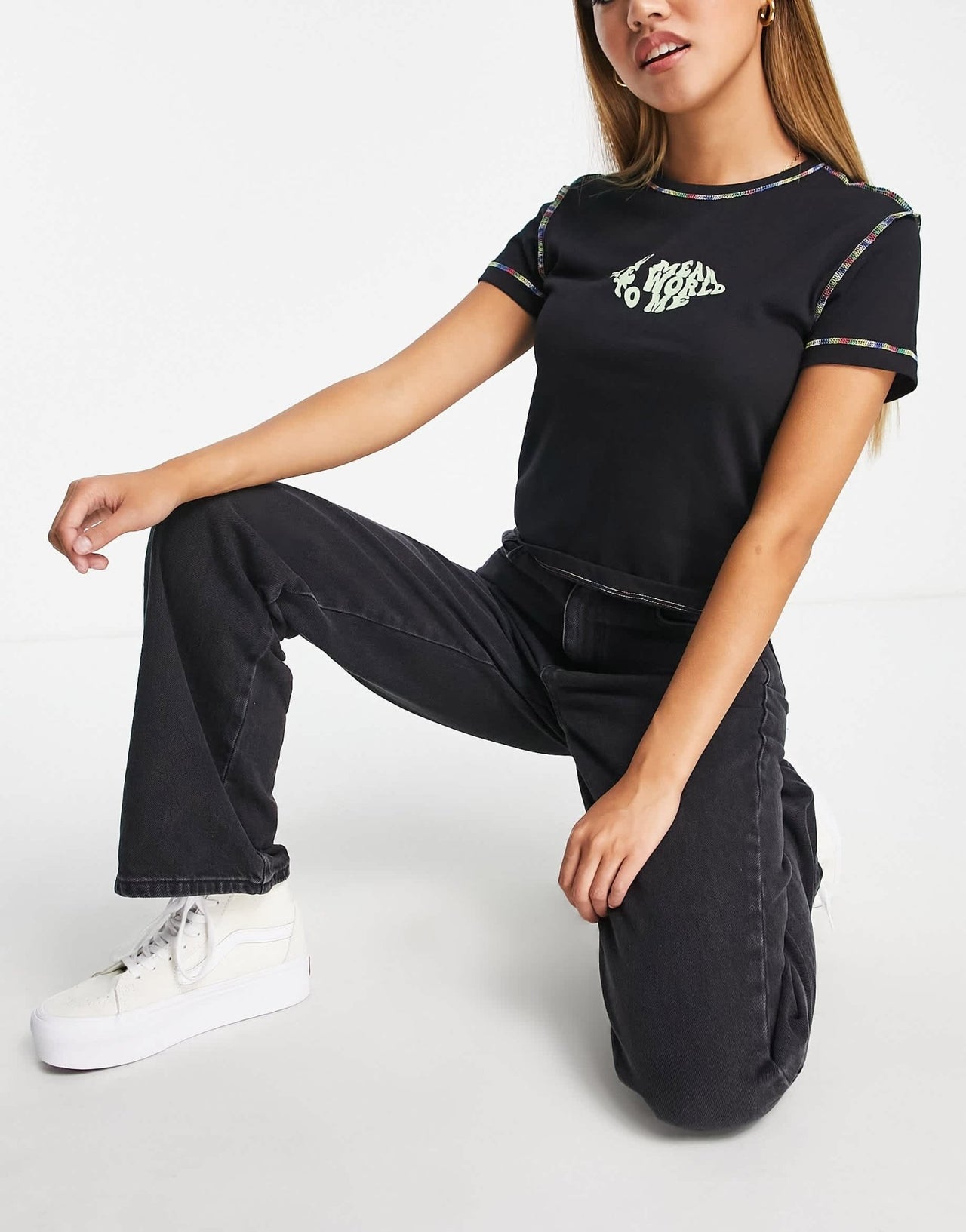 Stradivarius Petite 90s dad jean in black - ASOS Sample Sale