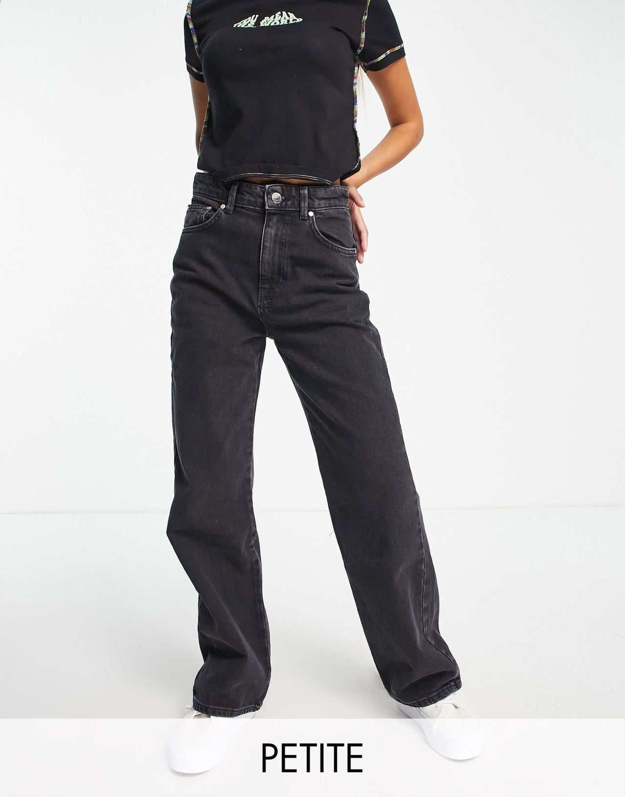 Stradivarius Petite 90s dad jean in black - ASOS Sample Sale
