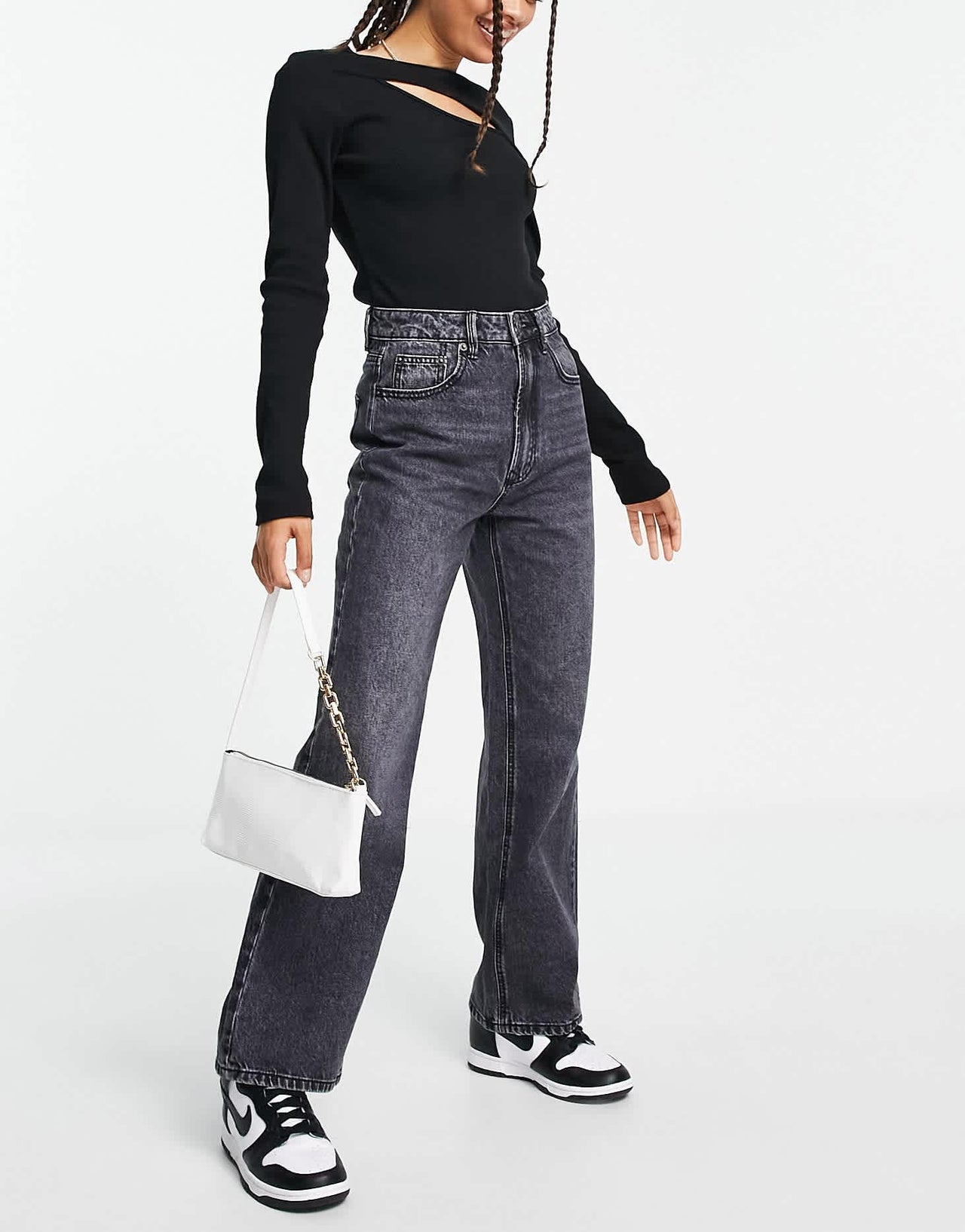 Stradivarius Petite 90s dad jean in washed black - ASOS Sample Sale