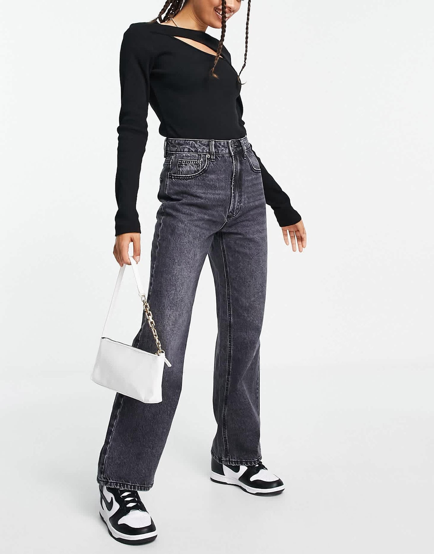 Stradivarius Petite 90s dad jean in washed black - ASOS Sample Sale