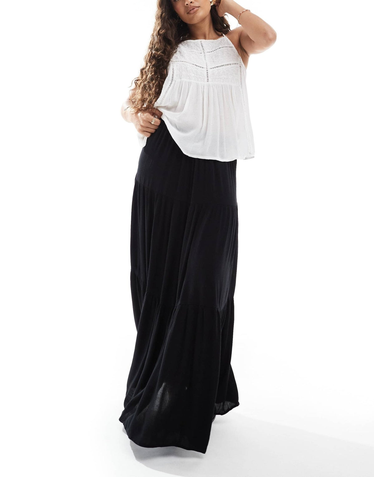 Stradivarius Petite boho midi skirt in black - ASOS Sample Sale