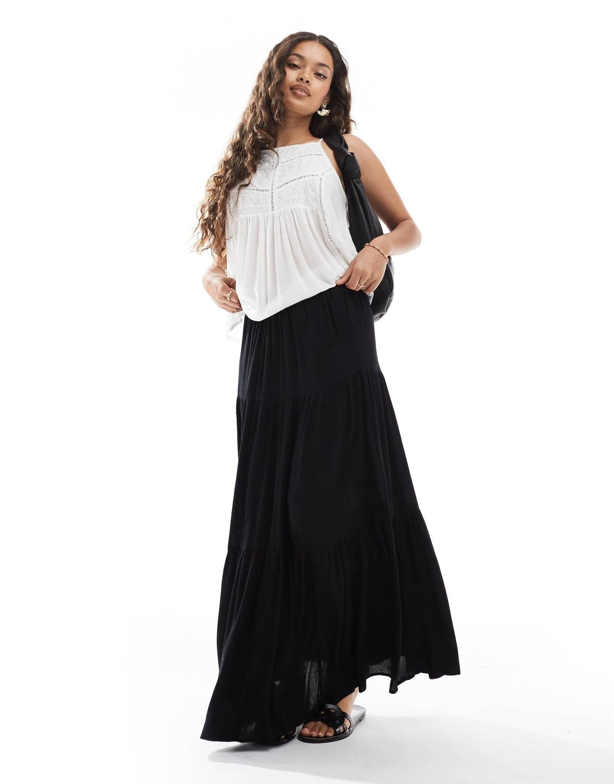 Stradivarius Petite boho midi skirt in black - ASOS Sample Sale