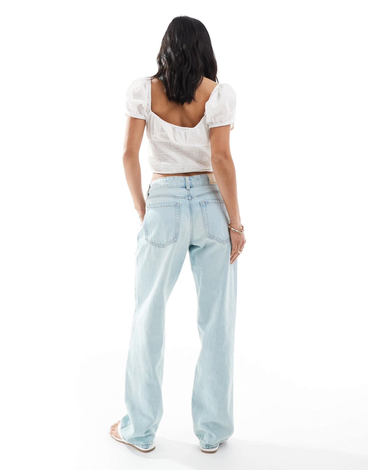 Stradivarius Petite D03 low waisted straight leg jean in light blue wash - ASOS Sample Sale