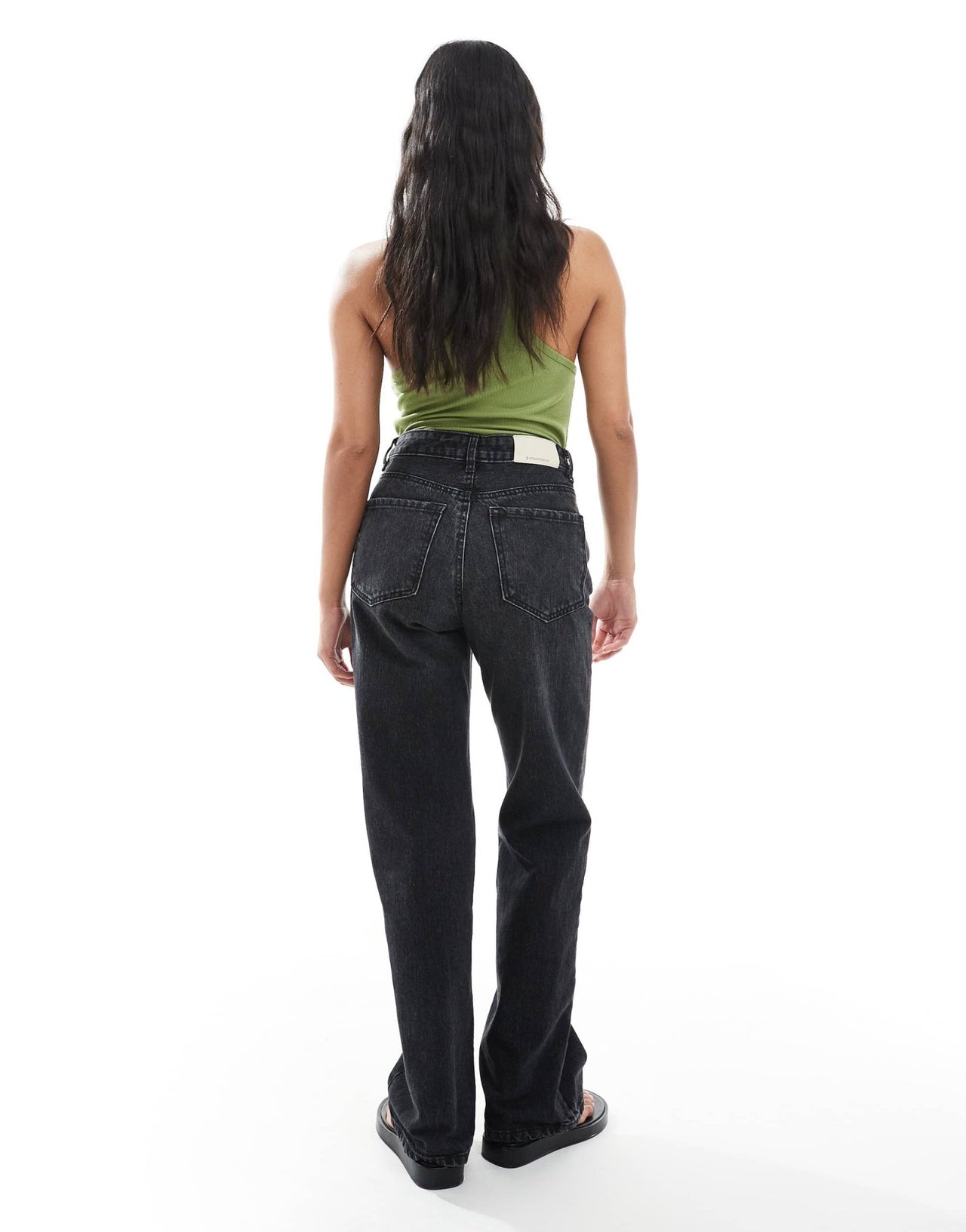 Stradivarius Petite D92 wide leg dad jeans in black - ASOS Sample Sale