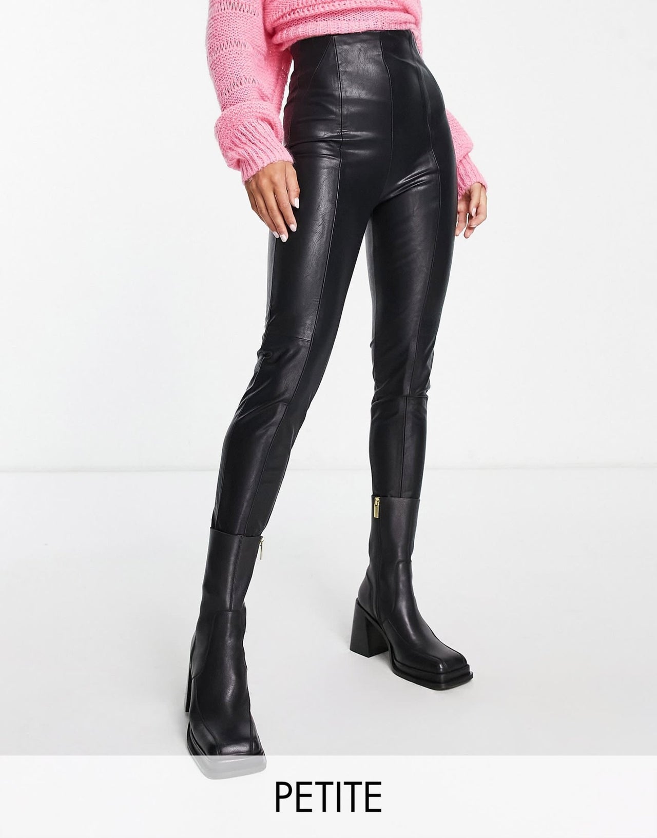 Stradivarius Petite faux leather skinny trouser in black - ASOS Sample Sale