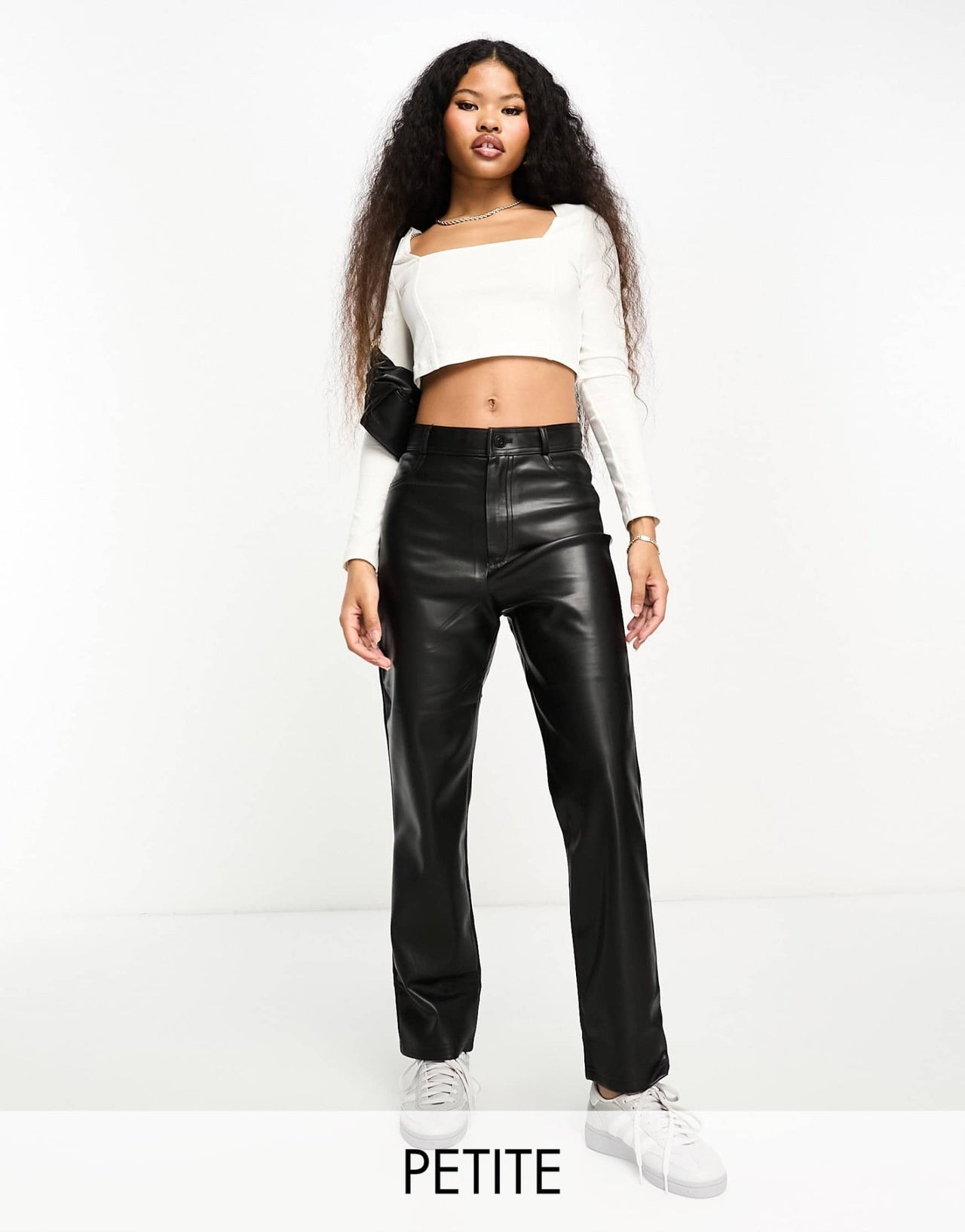 Stradivarius Petite faux leather skinny trouser in black - ASOS Sample Sale