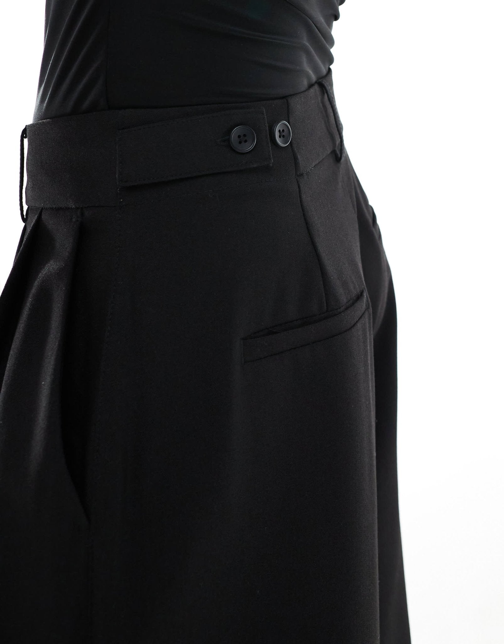 Stradivarius Petite pleated wide leg trousers in black - ASOS Sample Sale