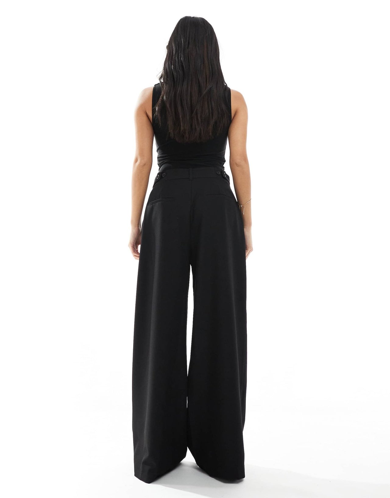 Stradivarius Petite pleated wide leg trousers in black - ASOS Sample Sale