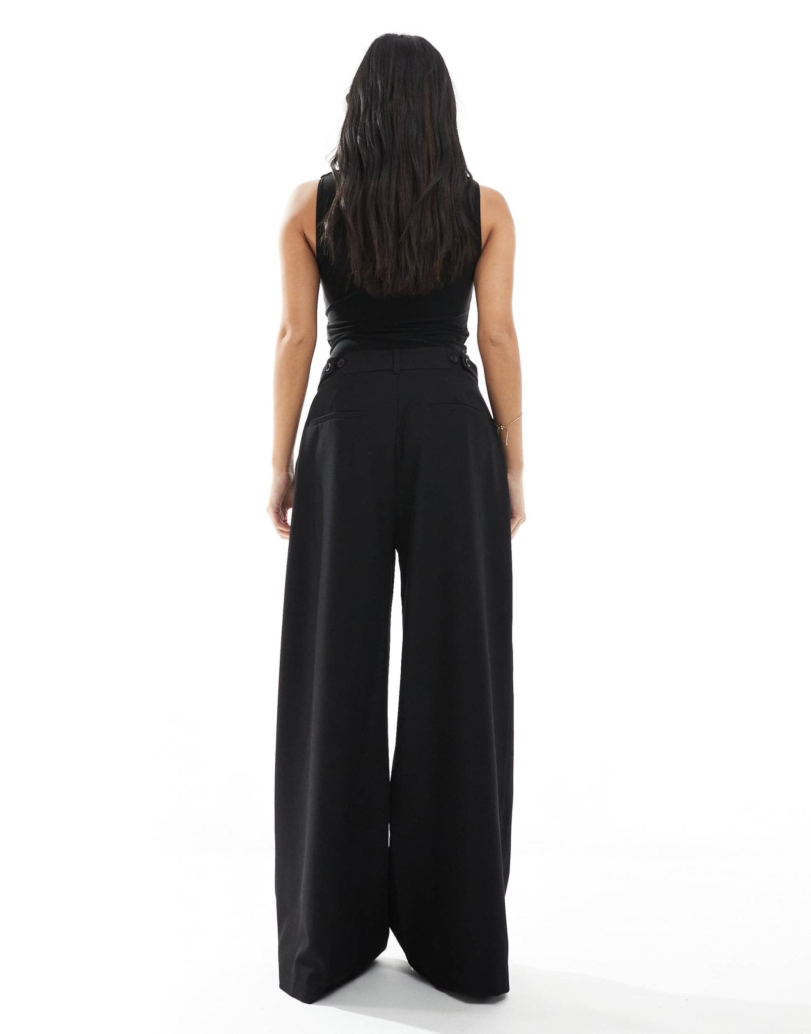 Stradivarius Petite pleated wide leg trousers in black - ASOS Sample Sale