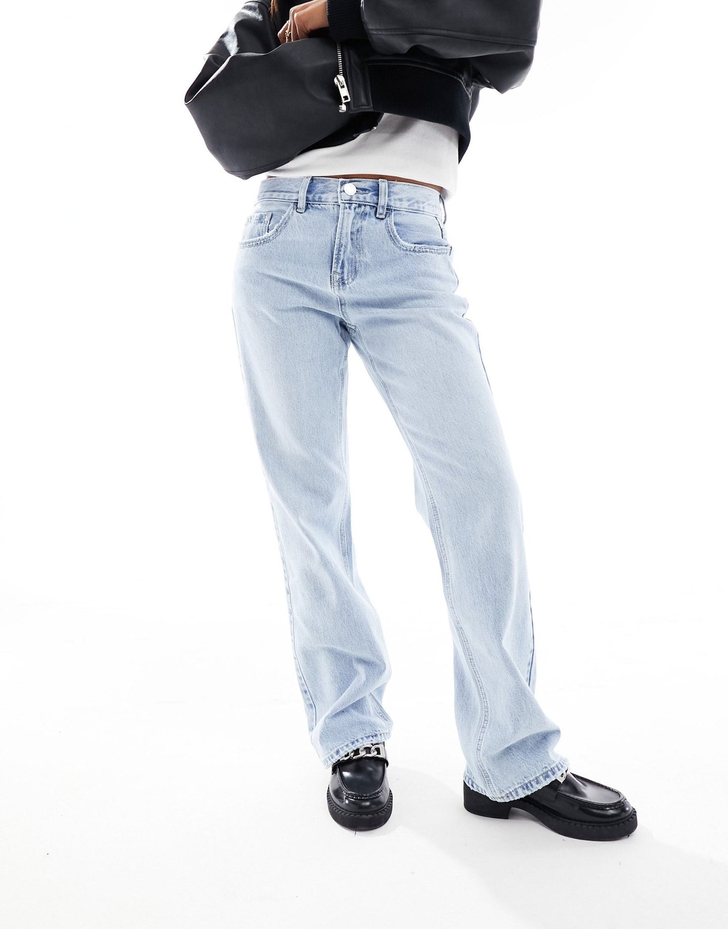 Stradivarius Petite STR straight leg jean in light blue - ASOS Sample Sale