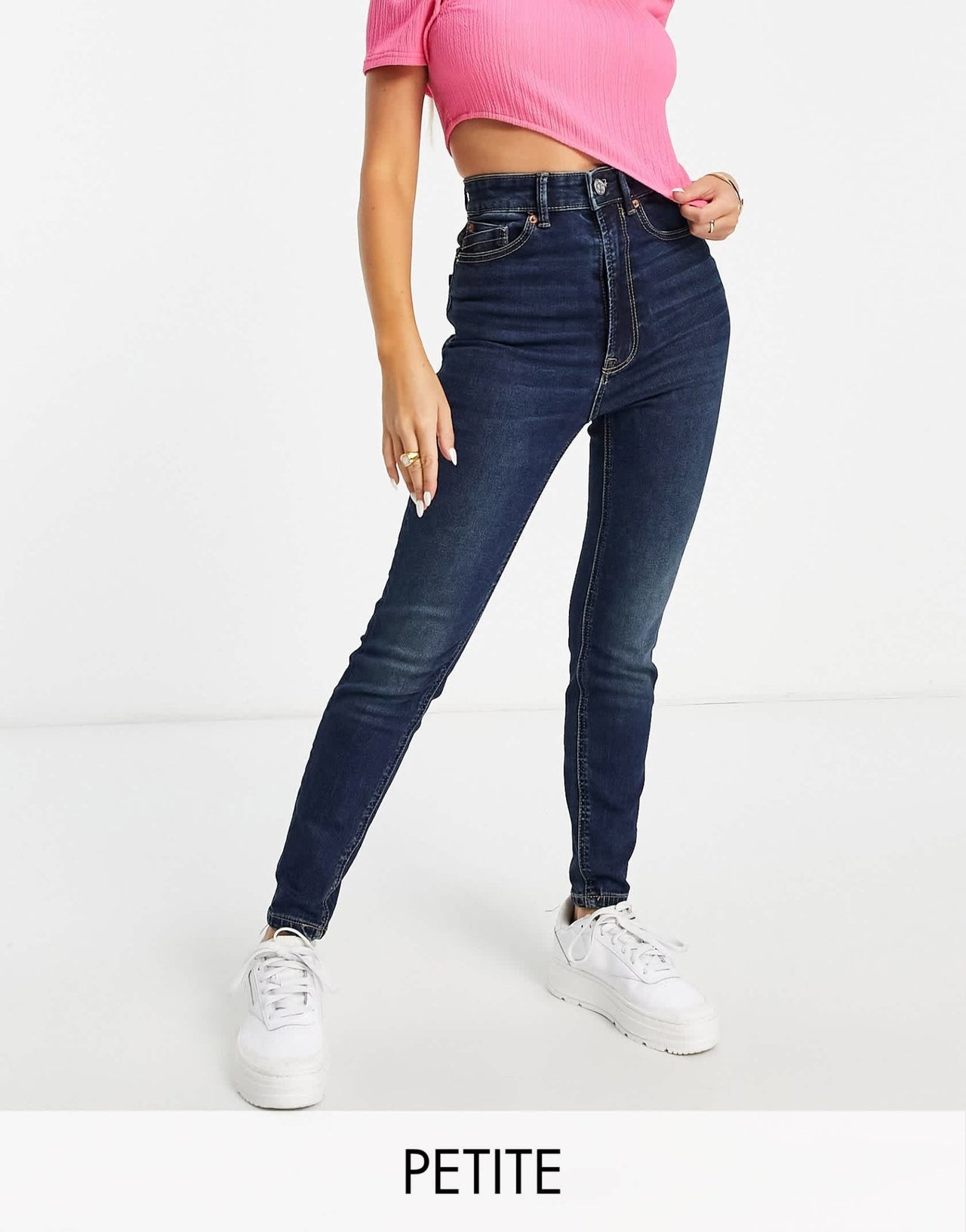 Stradivarius Petite super high waist skinny jean in dark wash - ASOS Sample Sale