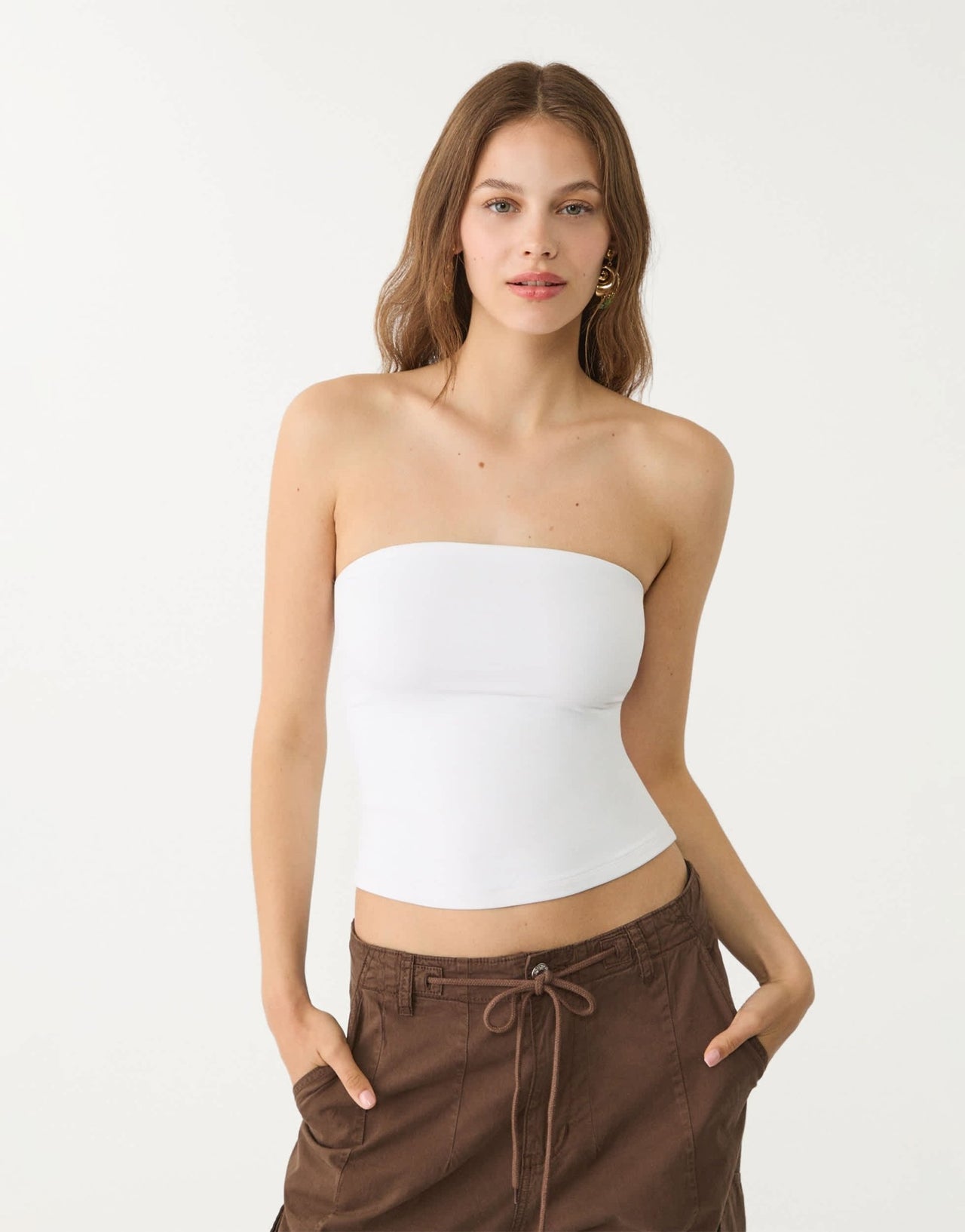 Stradivarius polyamide bandeau top in white - ASOS Sample Sale