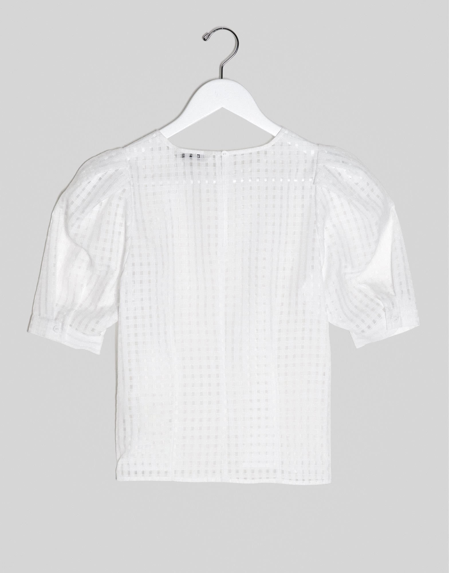 Stradivarius puff sleeve blouse in white check - ASOS Sample Sale