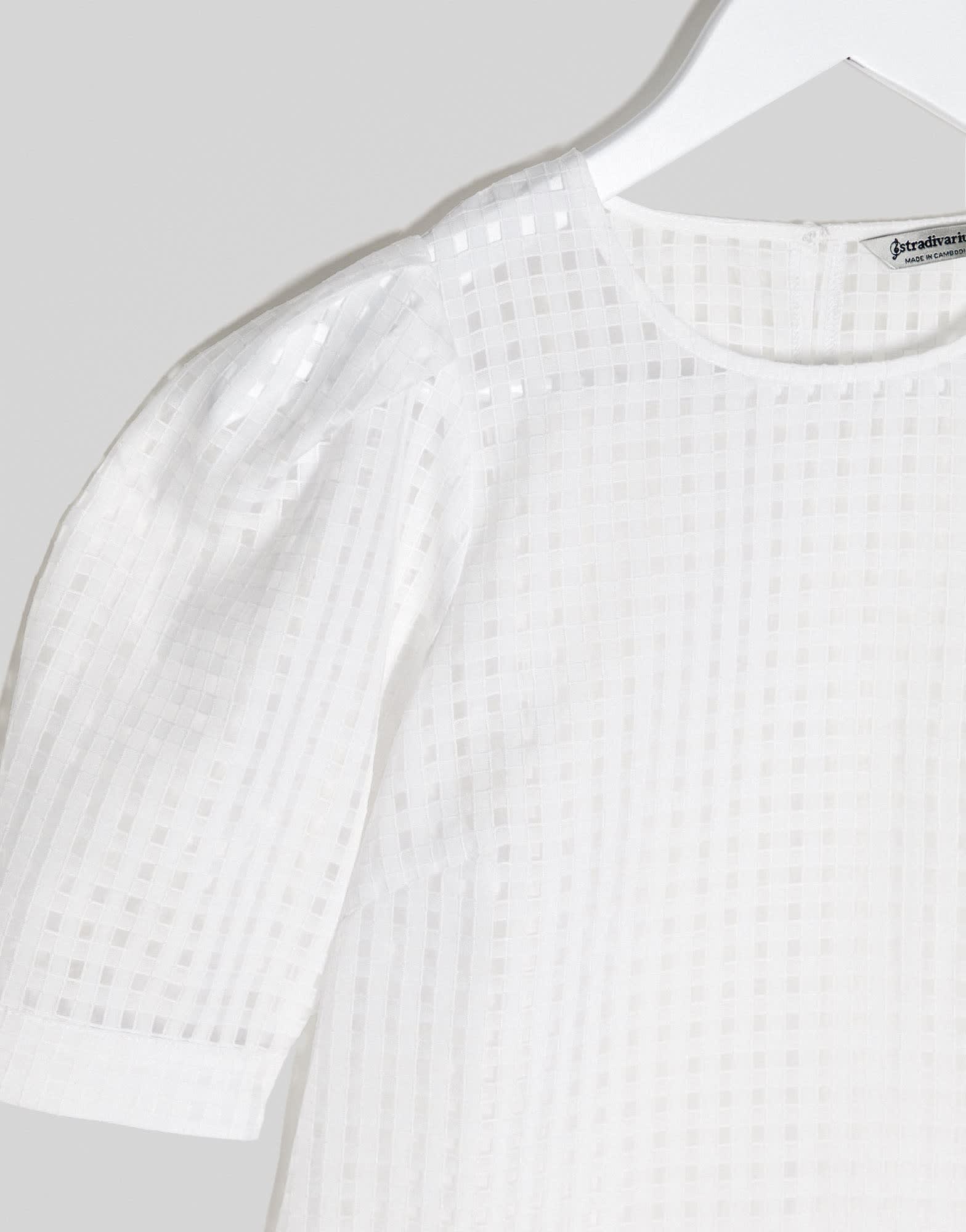 Stradivarius puff sleeve blouse in white check - ASOS Sample Sale
