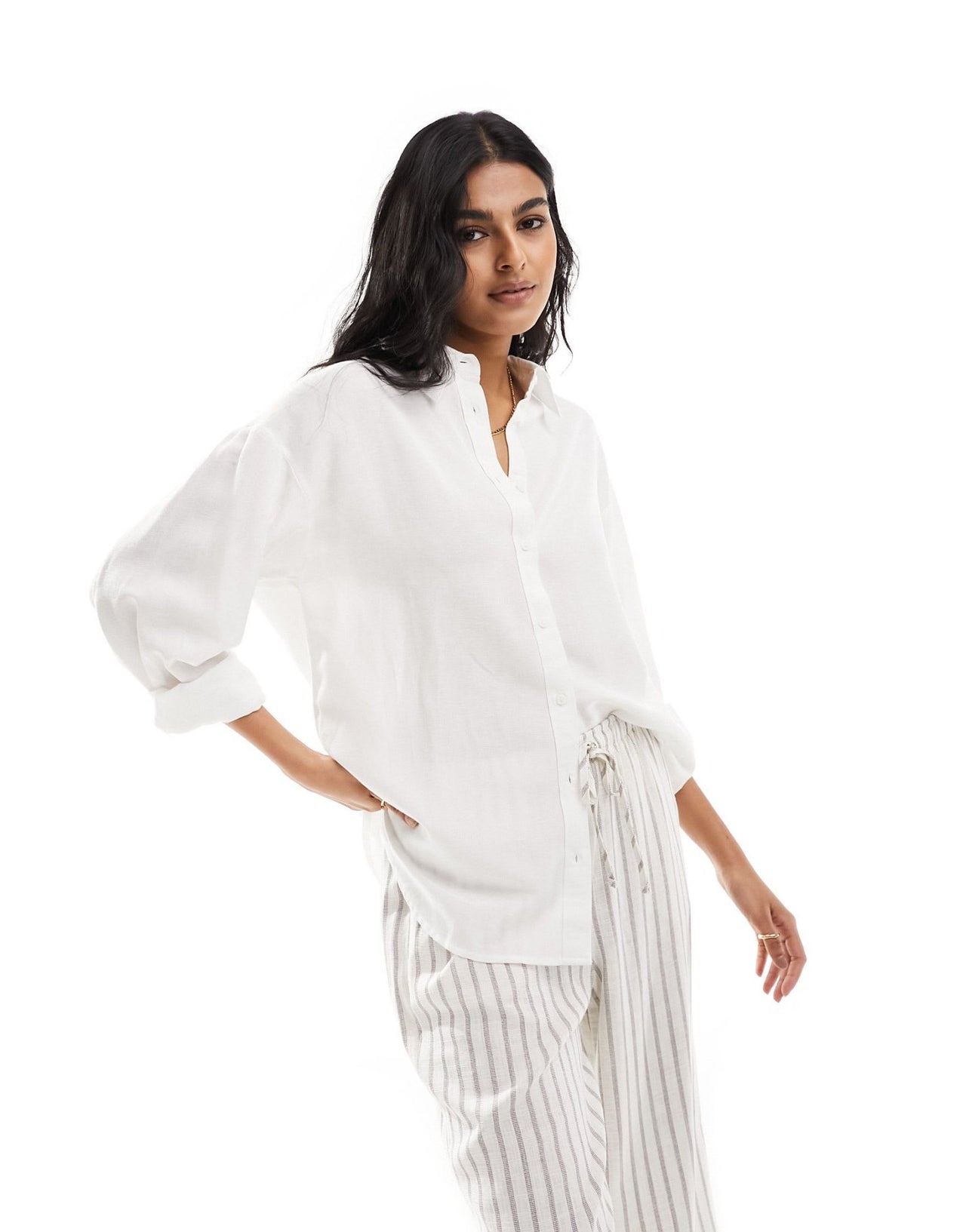 Stradivarius relaxed fit linen shirt in white - ASOS Sample Sale