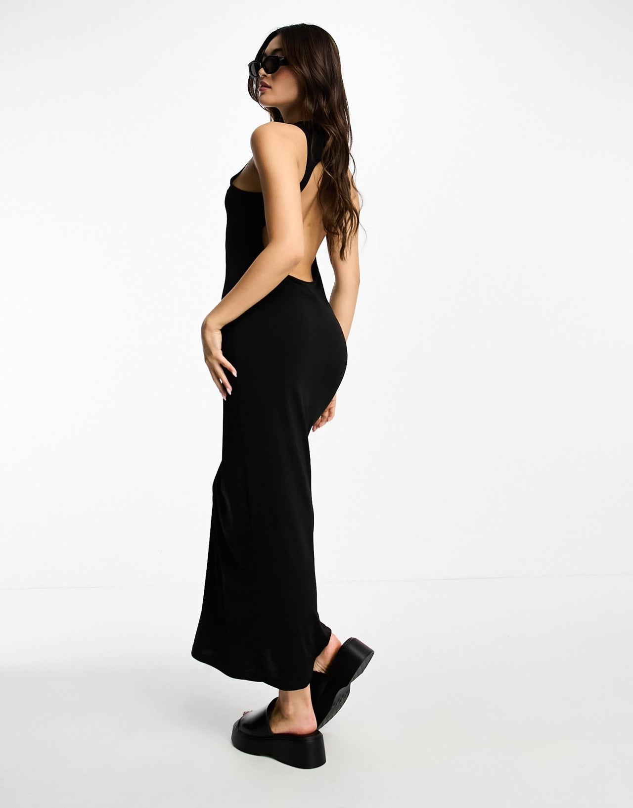 Stradivarius rib tank midi dress in black - ASOS Sample Sale
