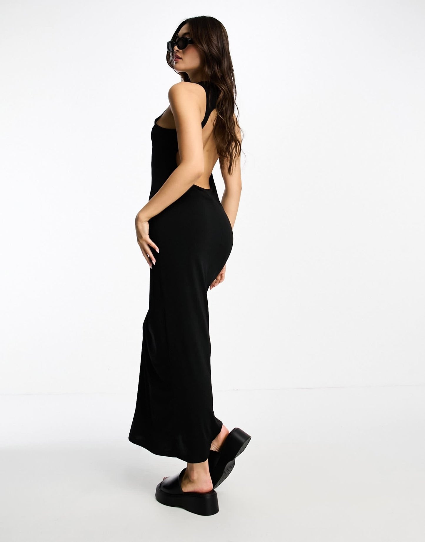 Stradivarius rib tank midi dress in black - ASOS Sample Sale