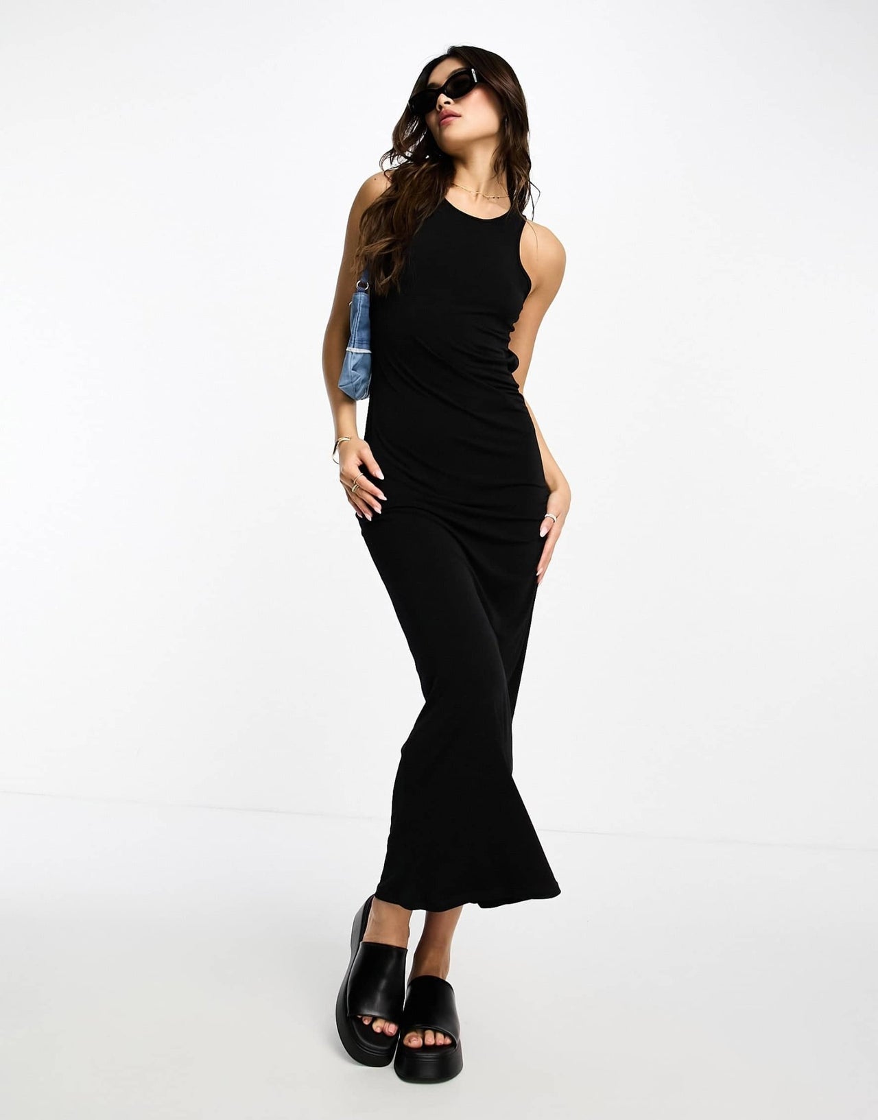 Stradivarius rib tank midi dress in black - ASOS Sample Sale