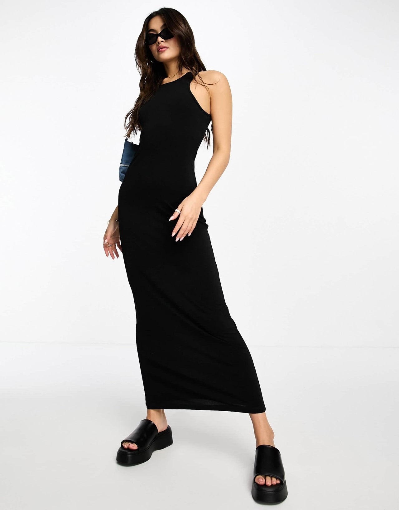 Stradivarius rib tank midi dress in black - ASOS Sample Sale