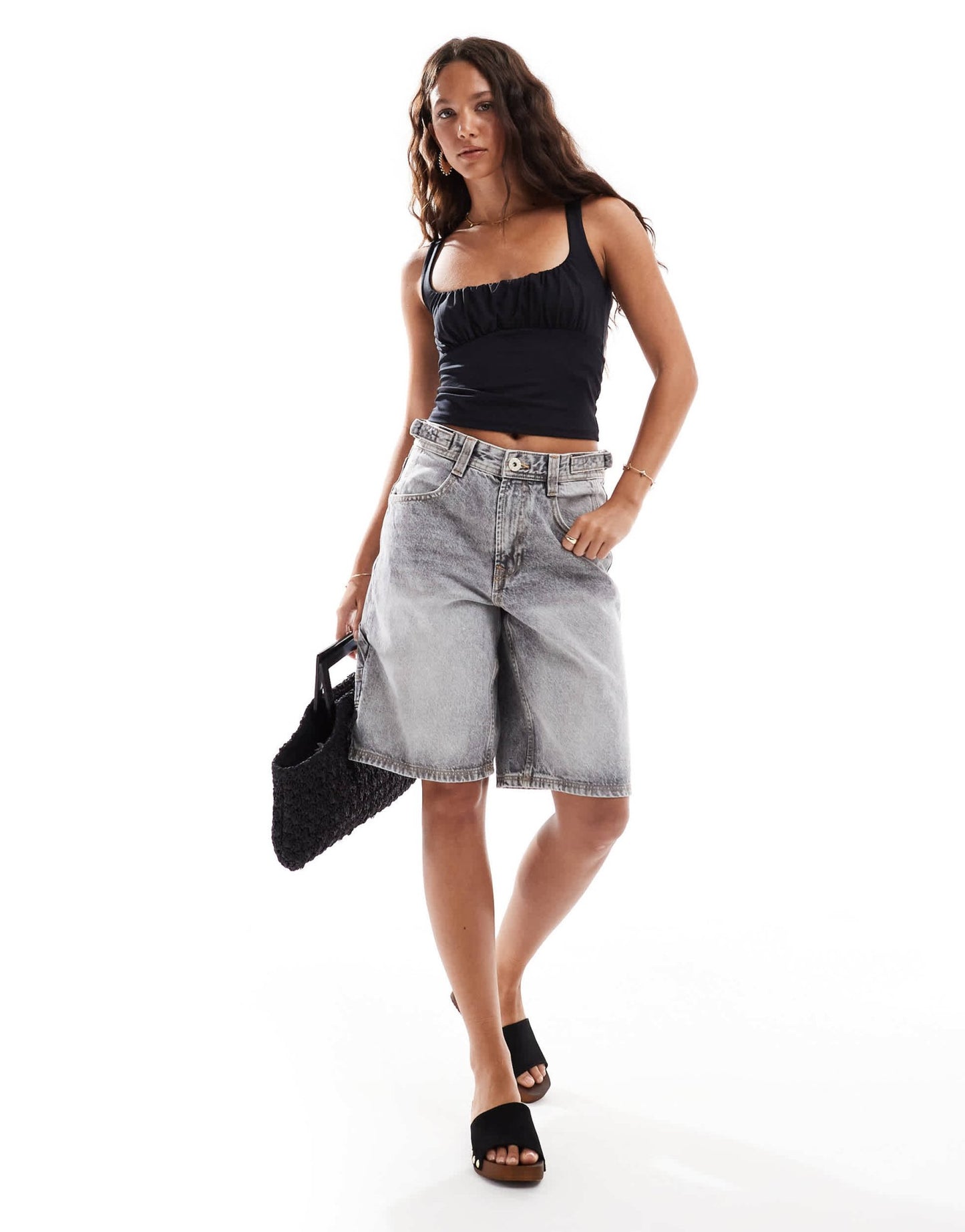 Stradivarius ruched bust top in black - ASOS Sample Sale