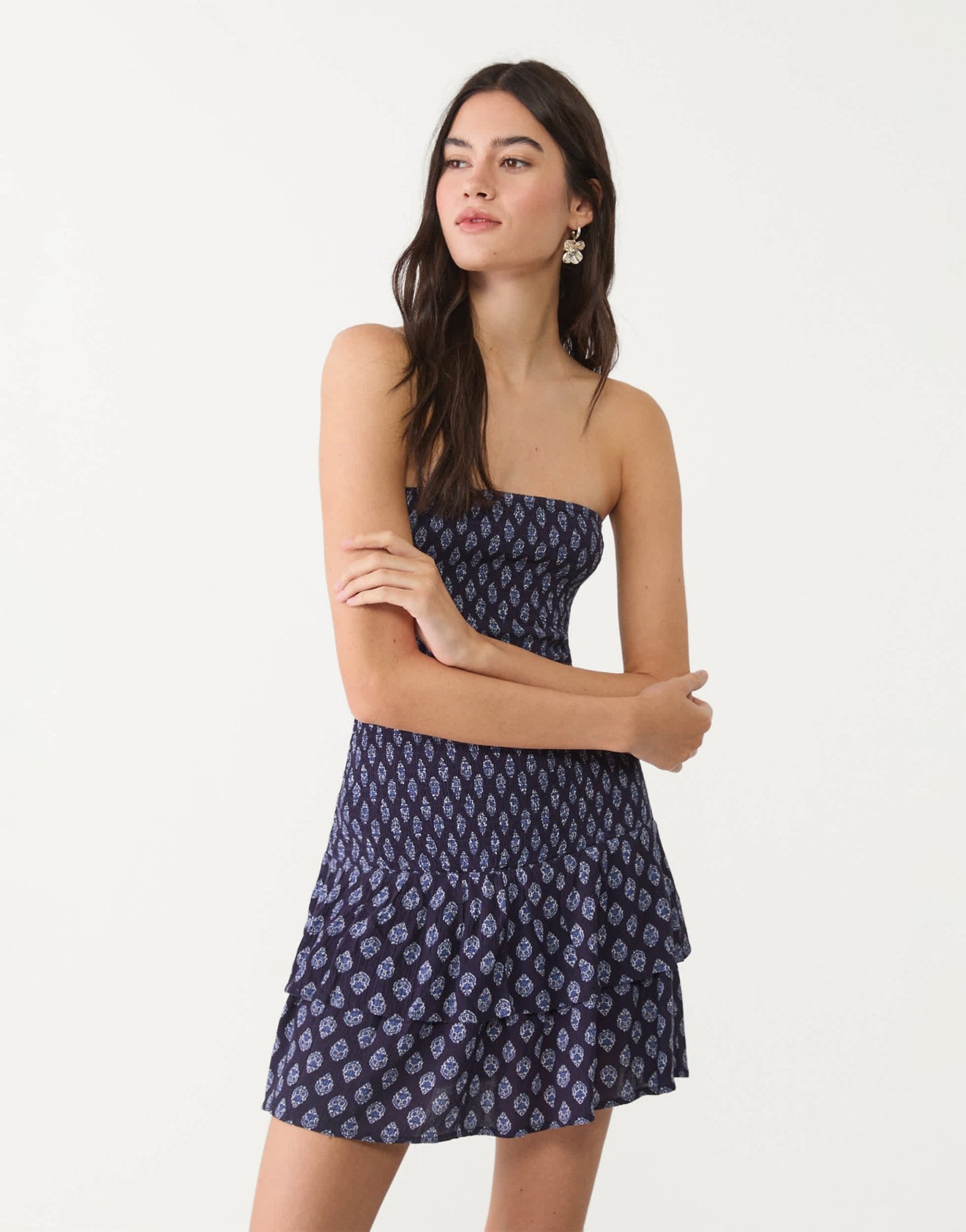 Stradivarius ruched mini dress in blue print - ASOS Sample Sale