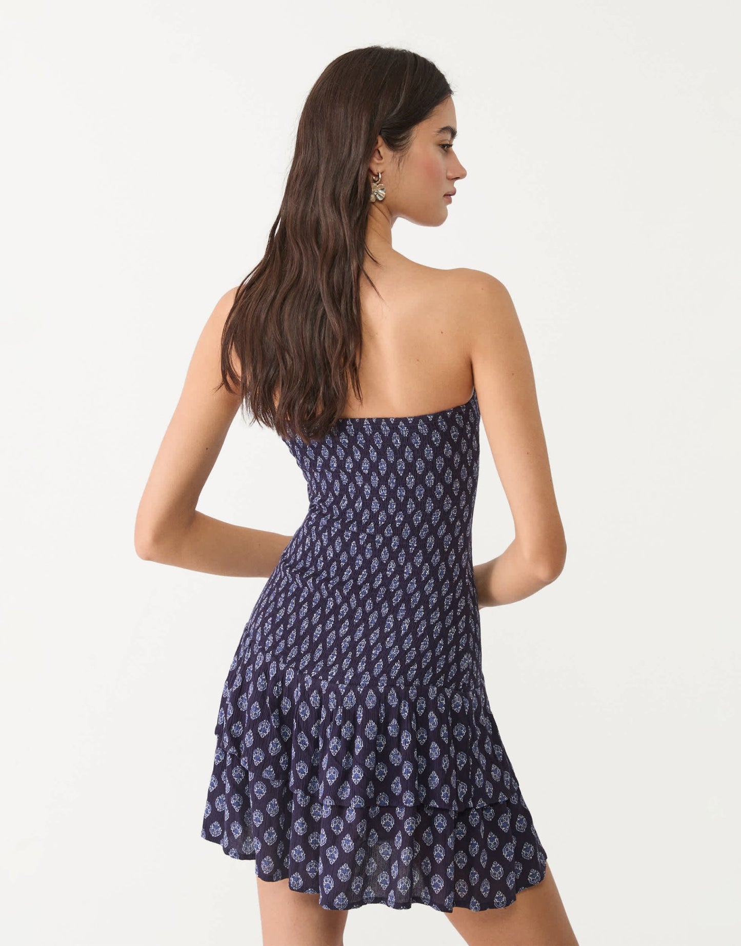 Stradivarius ruched mini dress in blue print - ASOS Sample Sale
