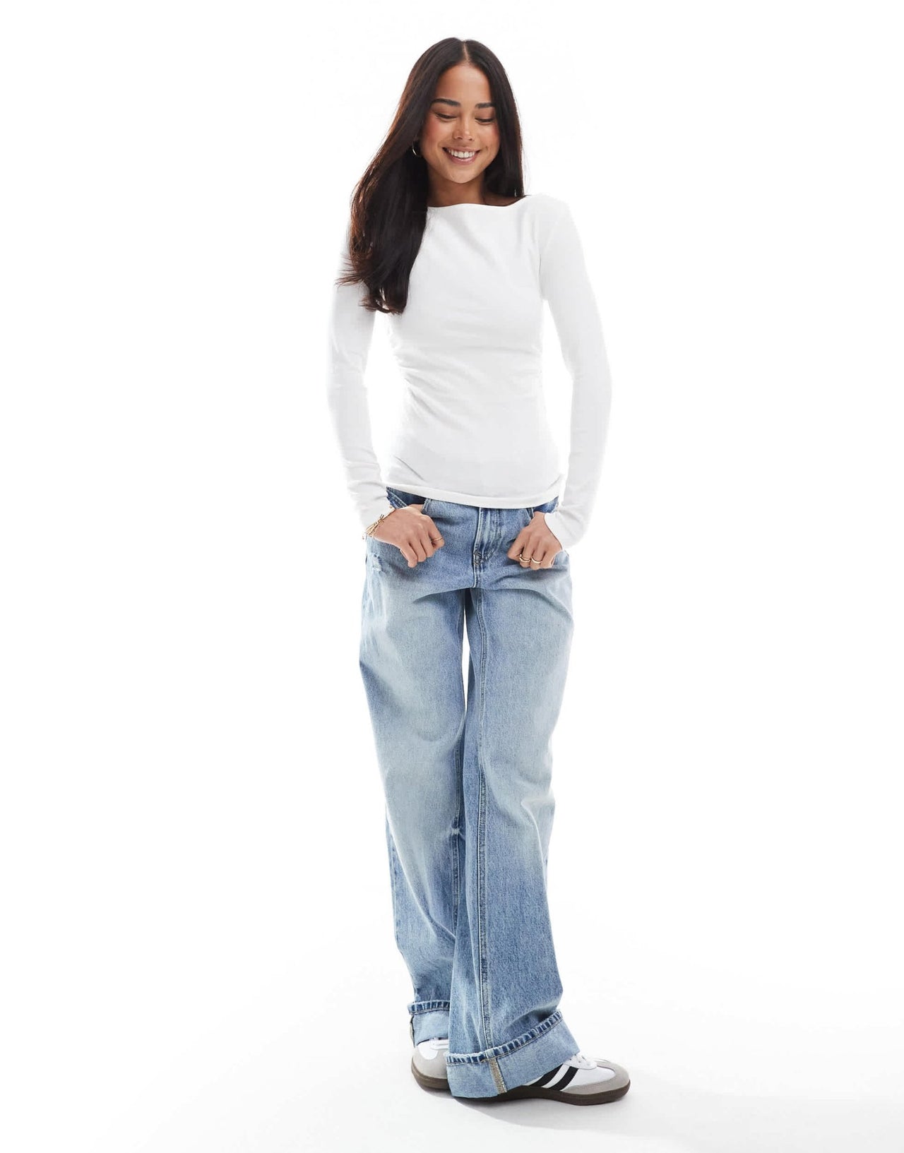 Stradivarius ruched slash neck top in white - ASOS Sample Sale