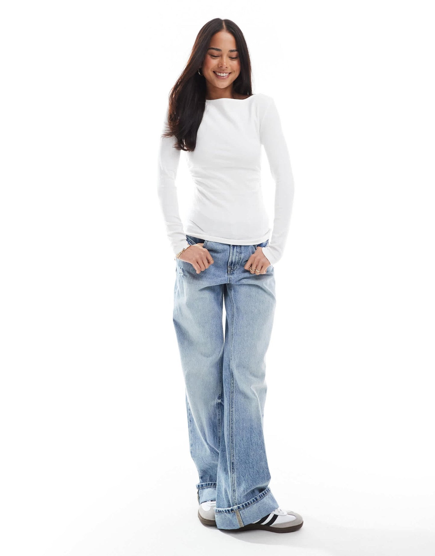 Stradivarius ruched slash neck top in white - ASOS Sample Sale