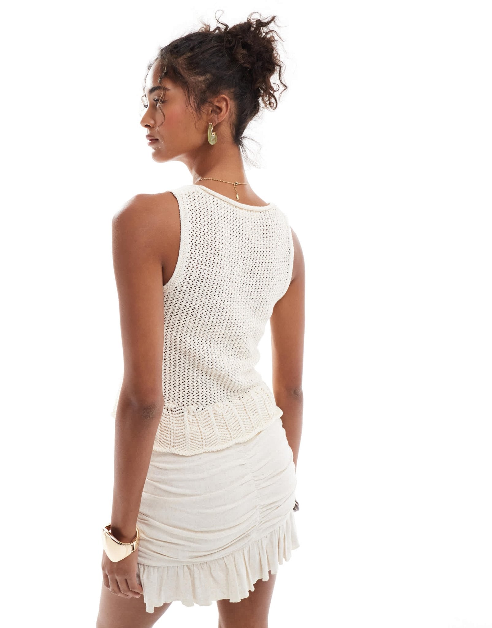 Stradivarius ruffle hem knitted top in beige - ASOS Sample Sale
