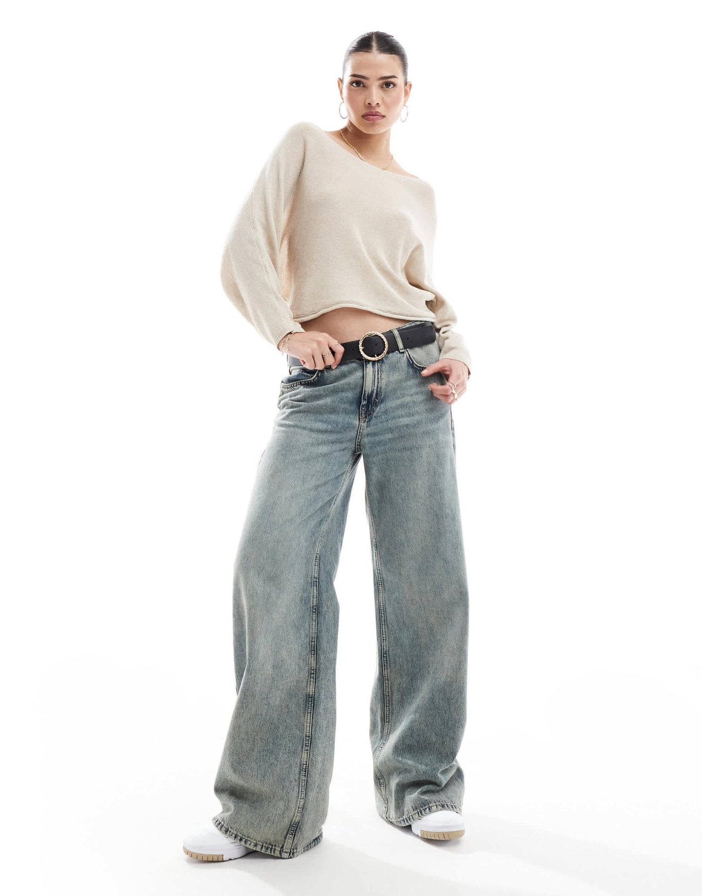 Stradivarius rustic knit slouchy jumper in stone - ASOS Sample Sale