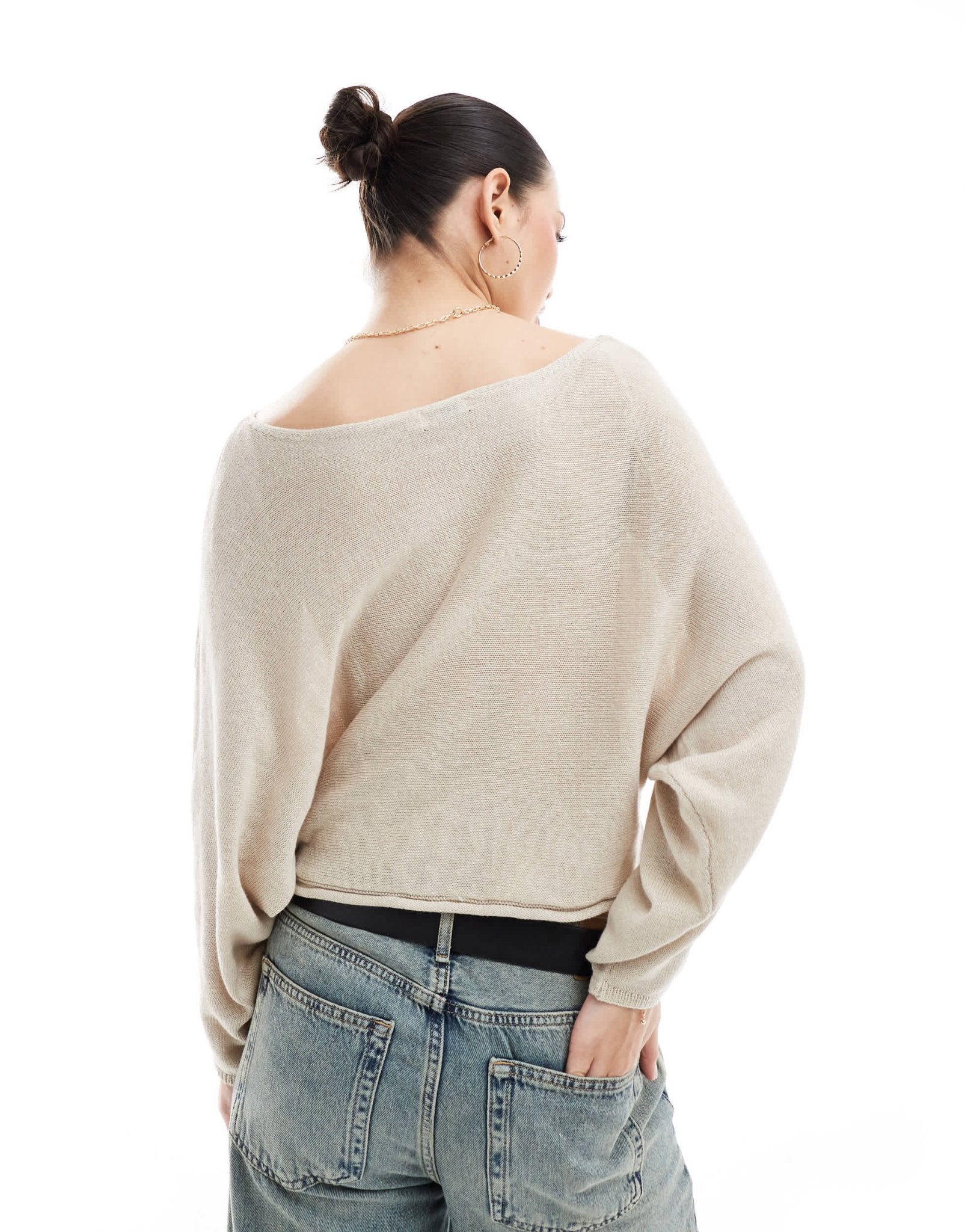 Stradivarius rustic knit slouchy jumper in stone - ASOS Sample Sale