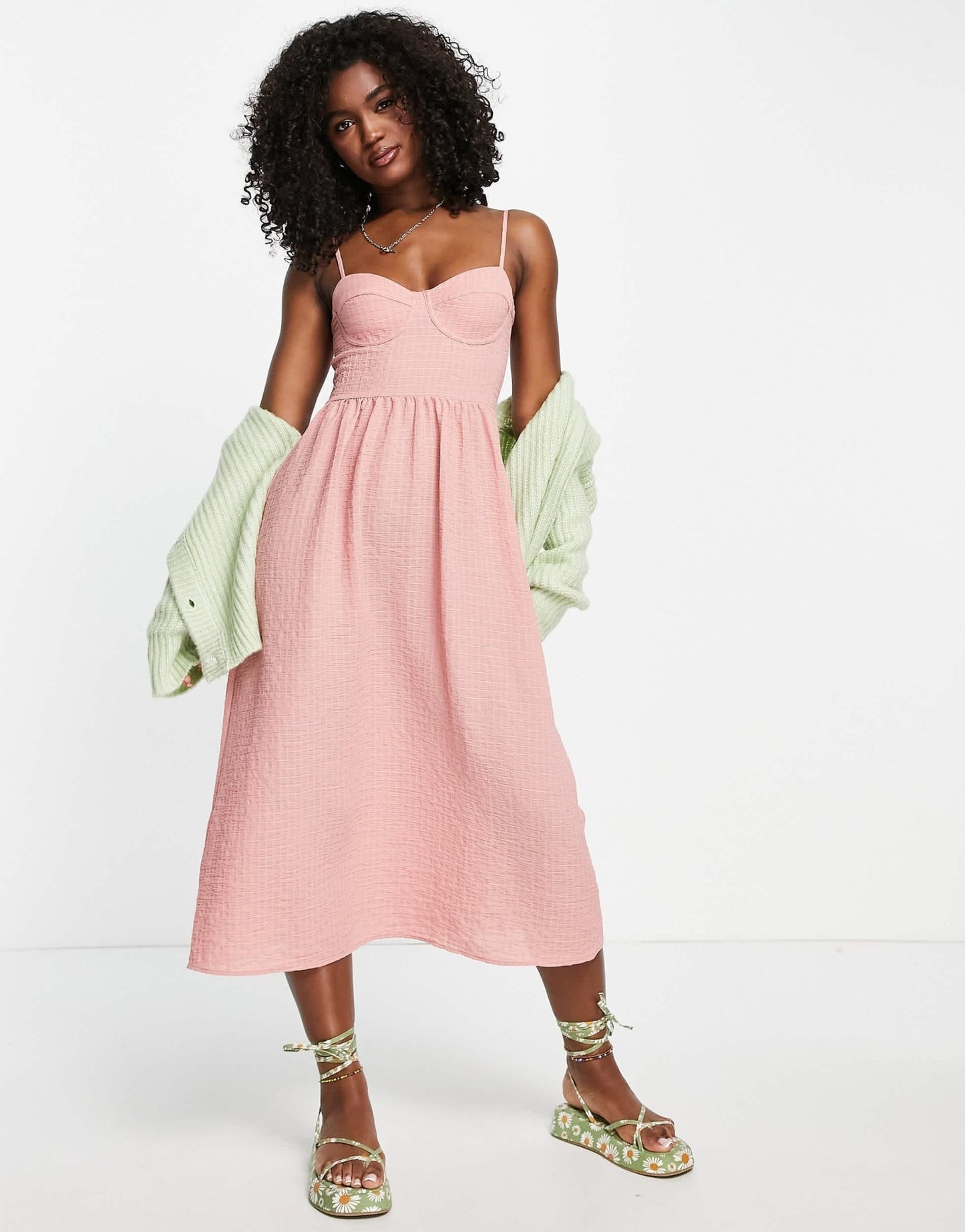 Stradivarius rustic linen dress in pink - ASOS Sample Sale