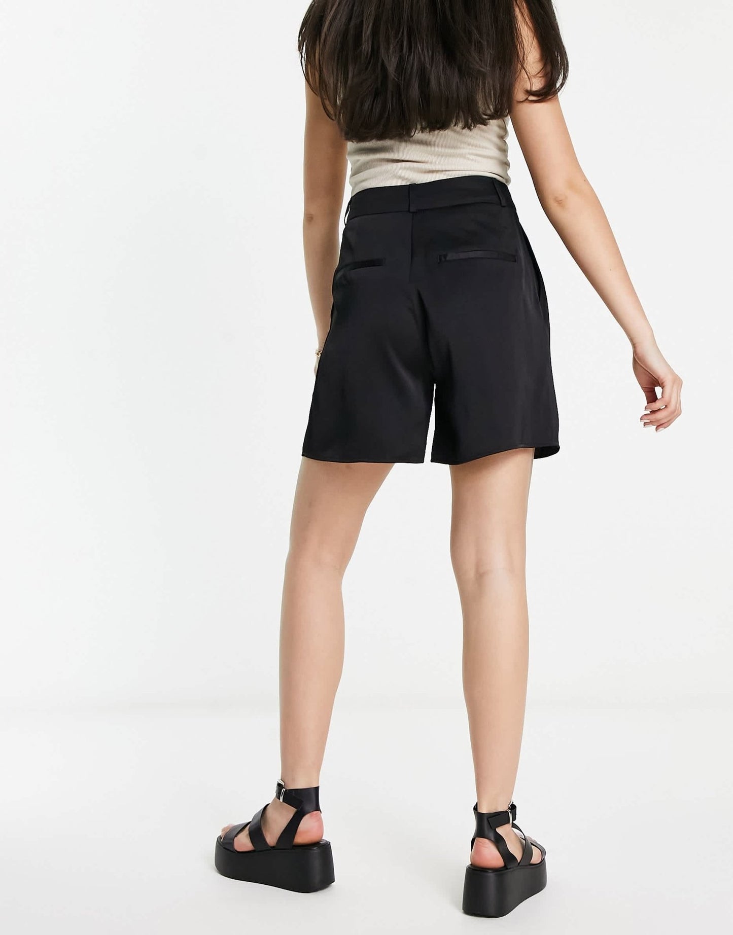 Stradivarius satin runner short in black - ASOS Sample Sale