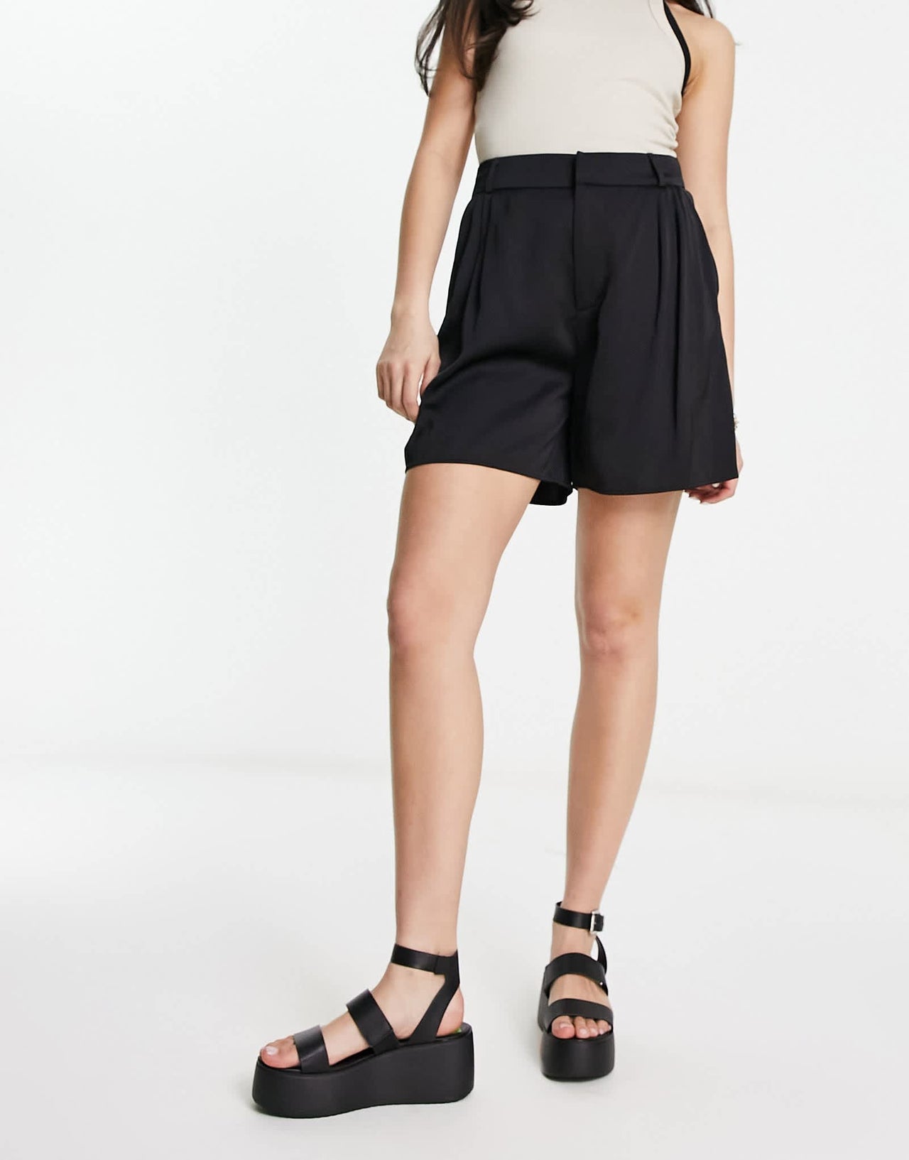 Stradivarius satin runner short in black - ASOS Sample Sale