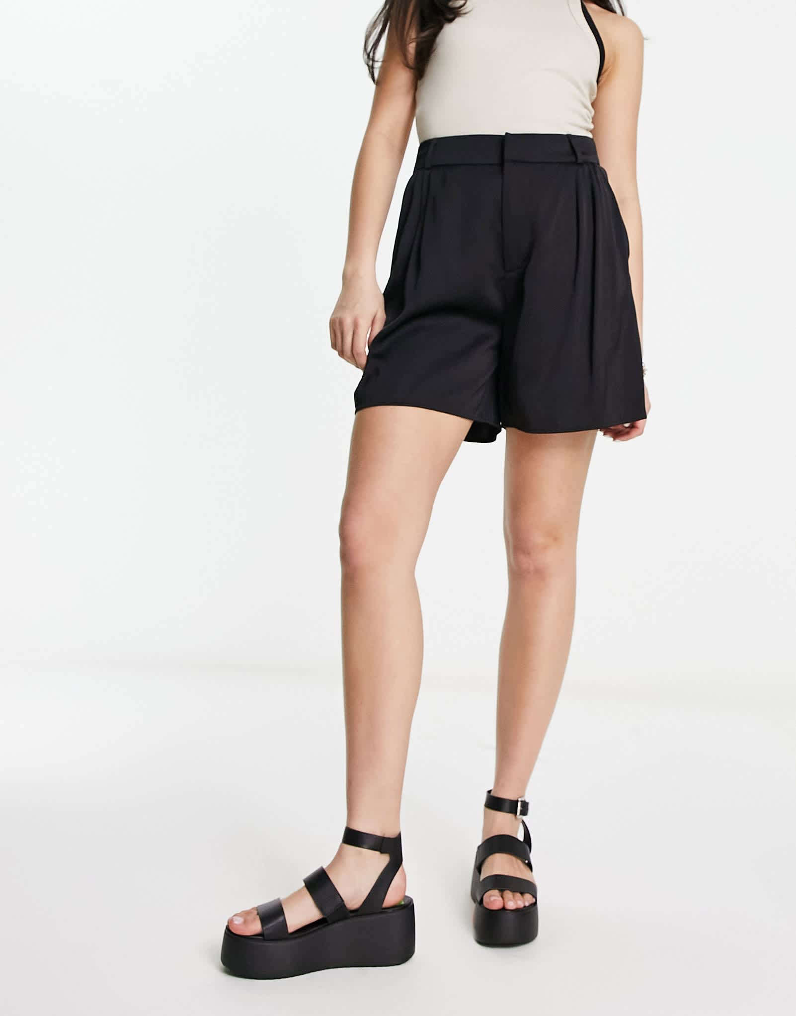 Stradivarius satin runner short in black - ASOS Sample Sale