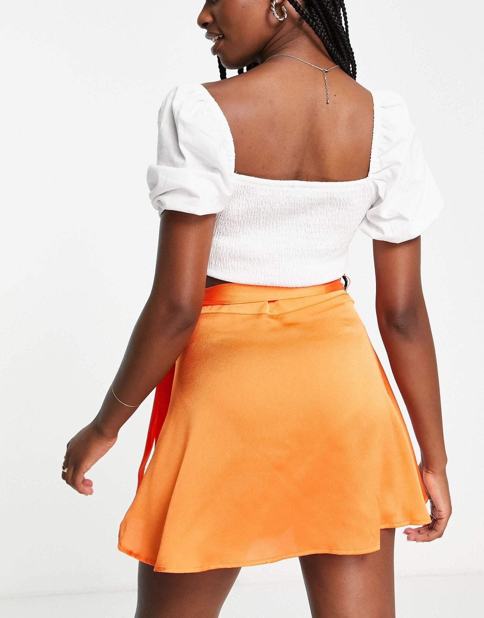 Stradivarius satin wrap mini skirt in orange - ASOS Sample Sale