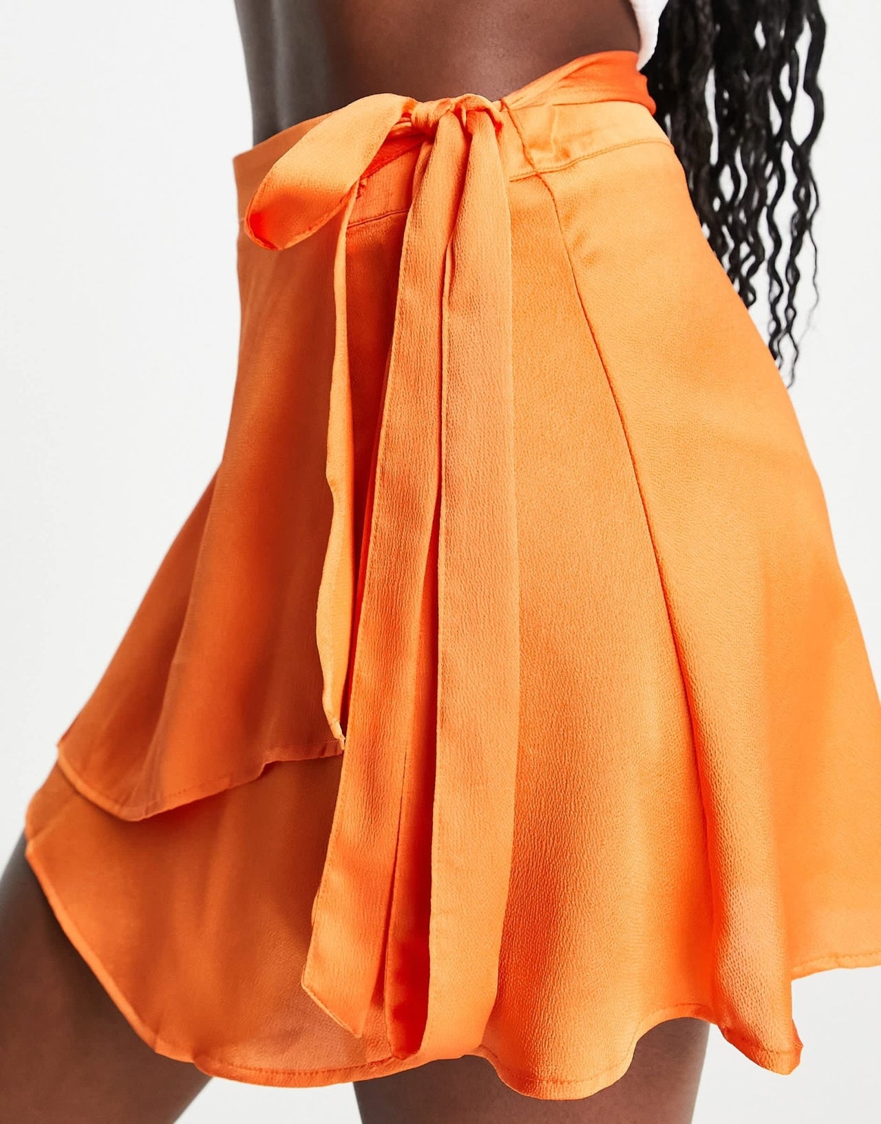 Stradivarius satin wrap mini skirt in orange - ASOS Sample Sale