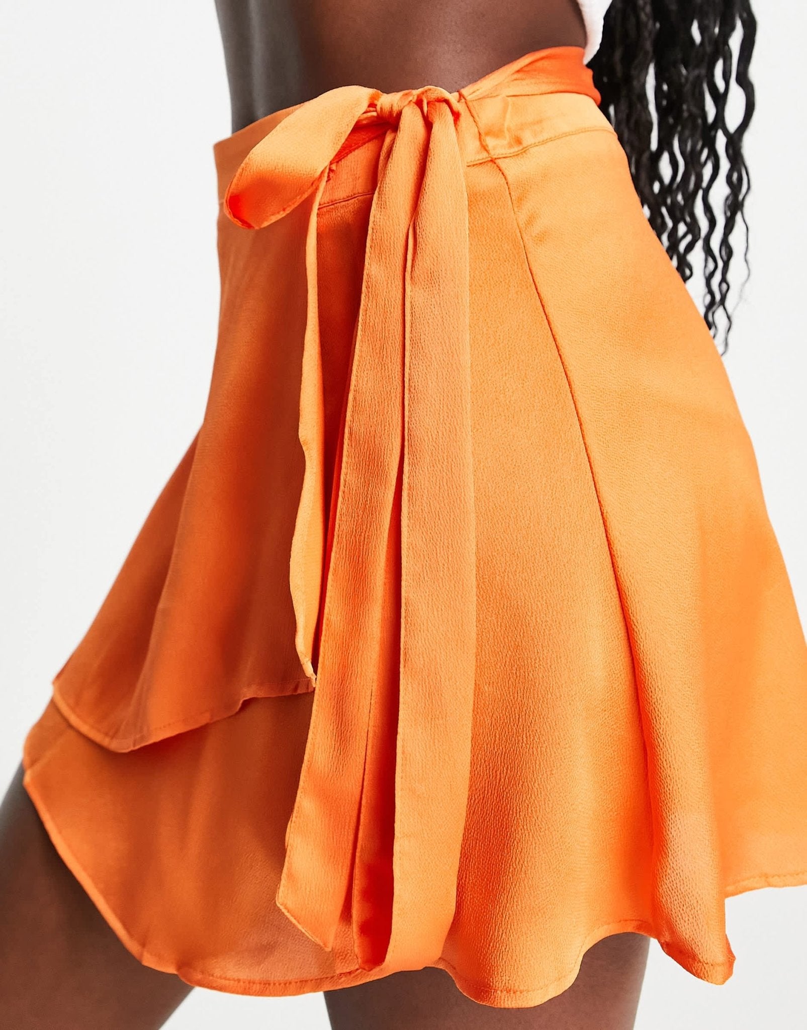 Stradivarius satin wrap mini skirt in orange - ASOS Sample Sale