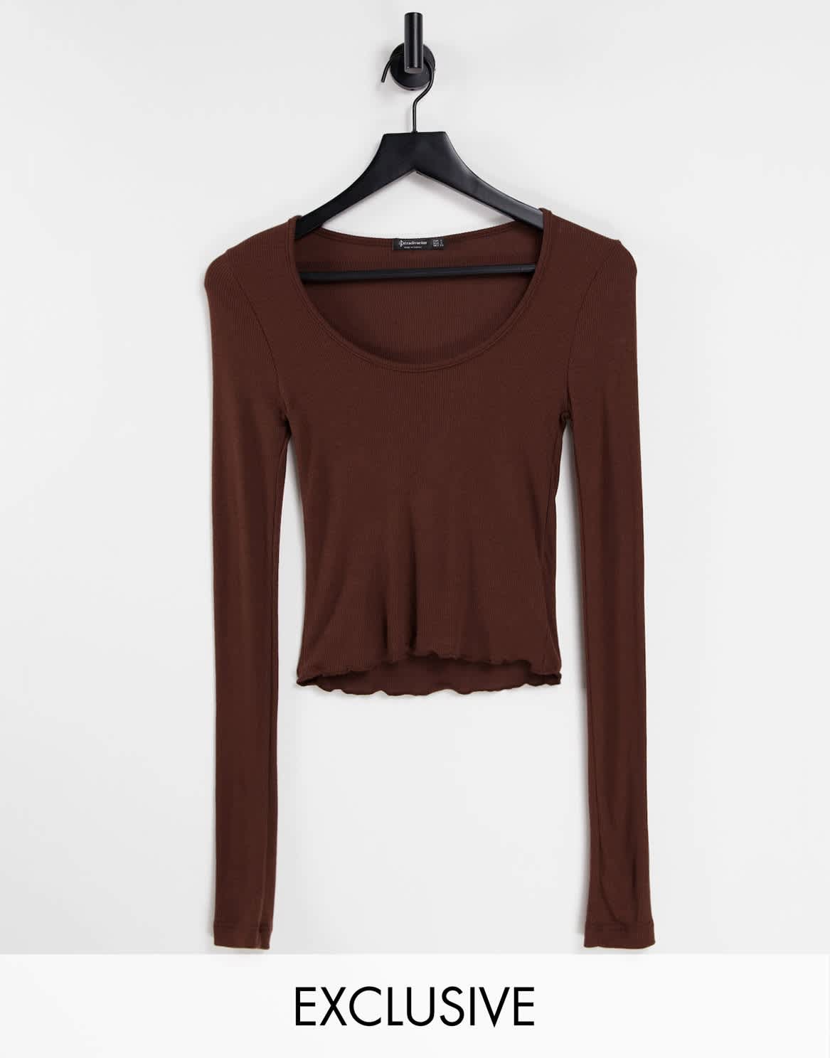 Stradivarius scoop neck fitted top in chocolate brown - ASOS Sample Sale